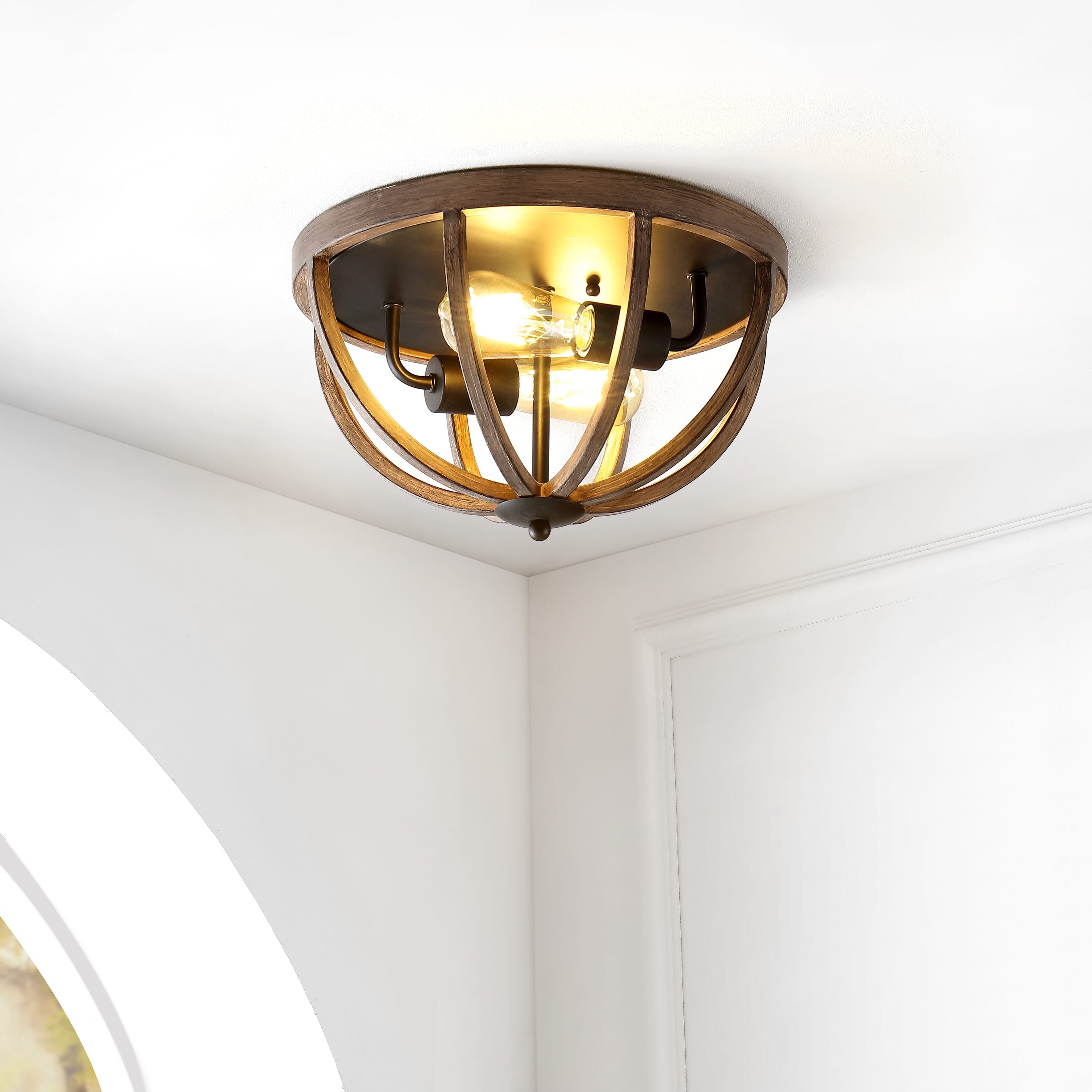 Darlene 13" Rustic Brown Iron LED Flush Mount Light