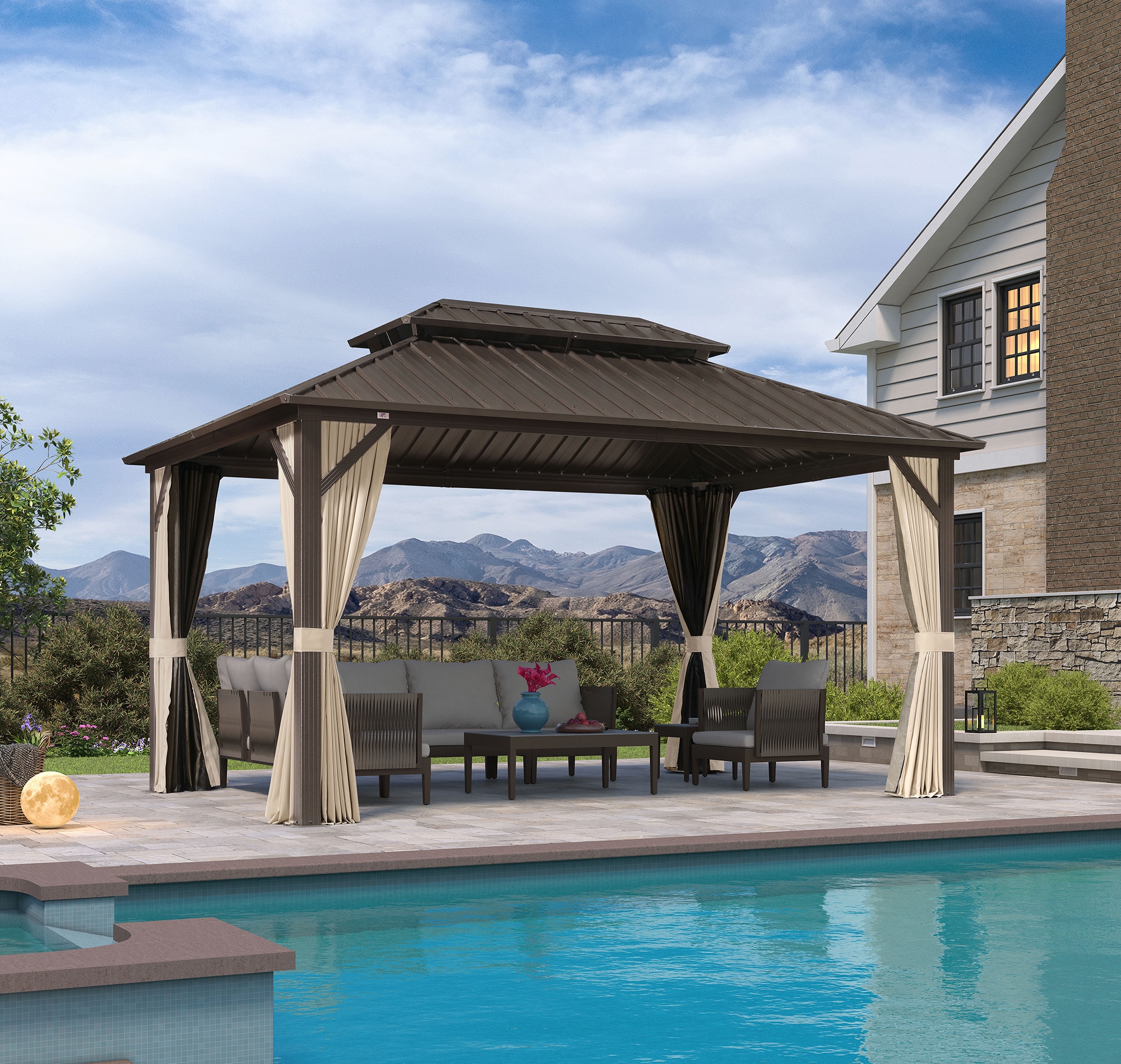 PURPLE LEAF LS04JJG1014-BR Bronze Square Gazebo with Hardtop Steel Roof