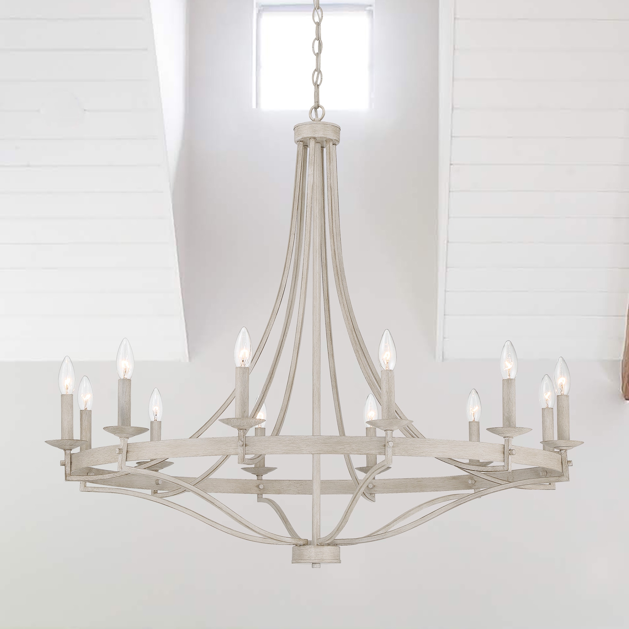 ACROMA 2091812WW Chanton 12 -Light Matte Off-white Farmhouse Bare bulb For Use in Bedrooms, Dining Rooms, Foyers, Kitchens, Living Rooms Chandelier