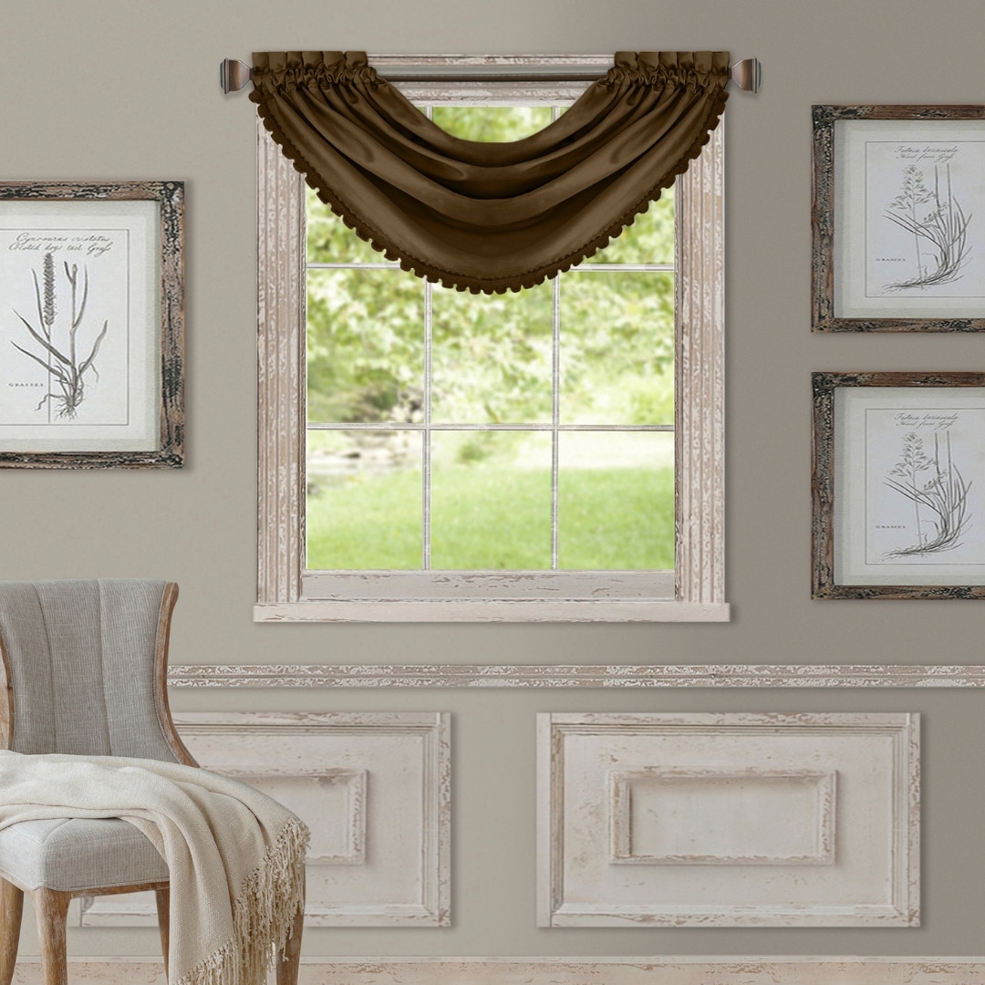 Elrene Home Fashions 739550336689 All Seasons Waterfall 36-in Chocolate Polyester Rod pocket Valance