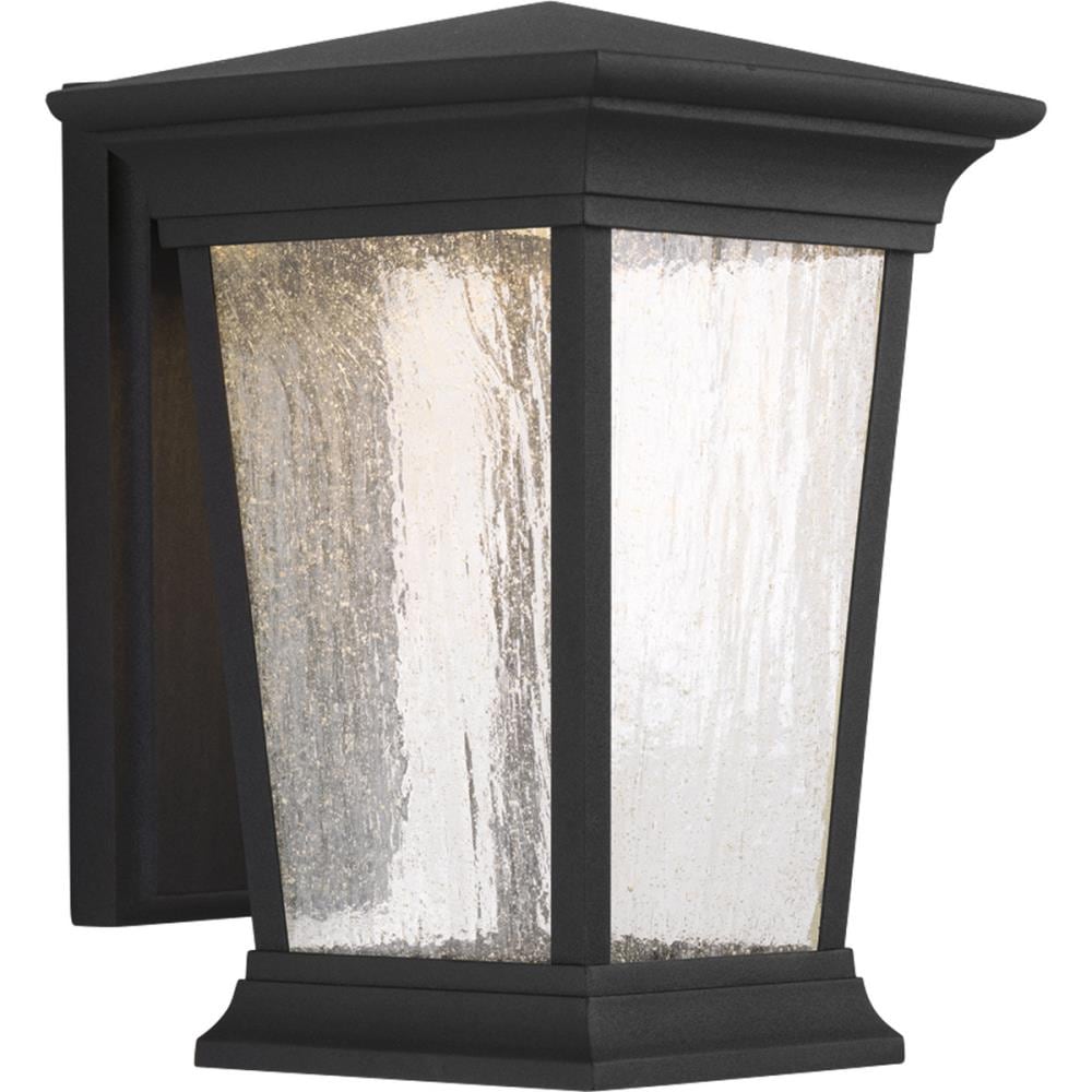 Black Aluminum LED Outdoor Wall Lantern with Textured Glass