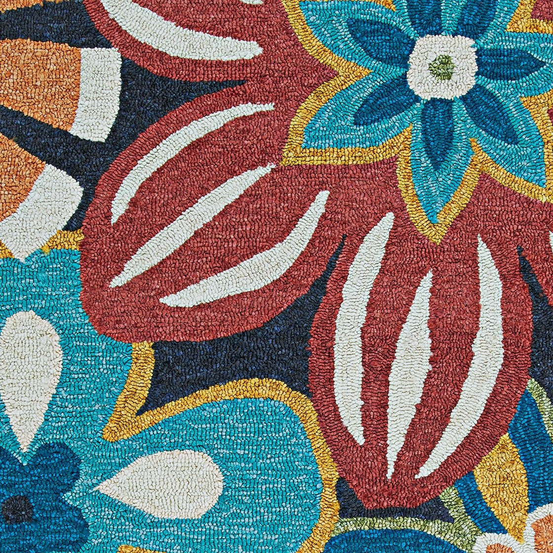 Breezy Floral Navy Blue Handmade Round Synthetic Rug