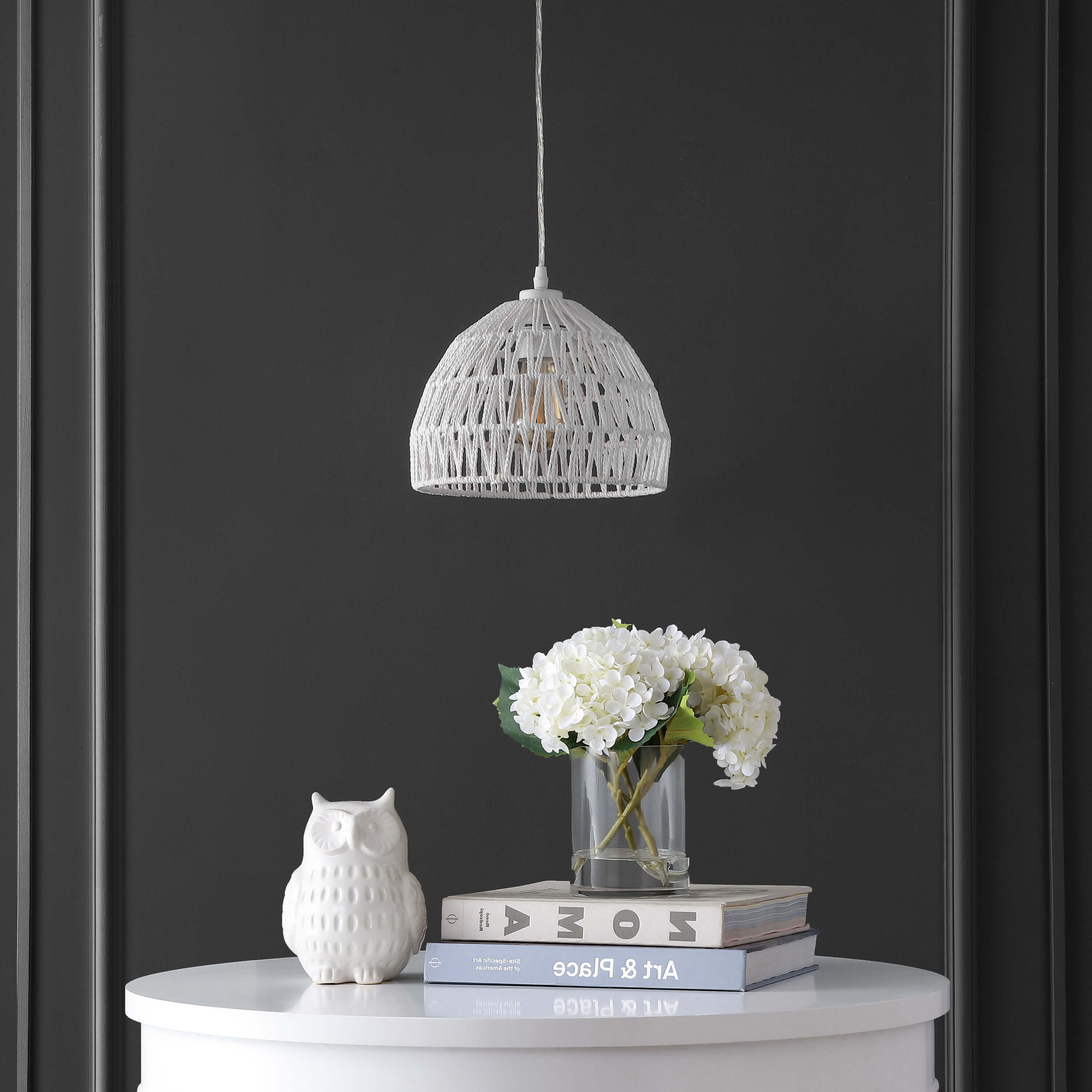Campana 10.25" White Woven Rope and Iron LED Pendant Light