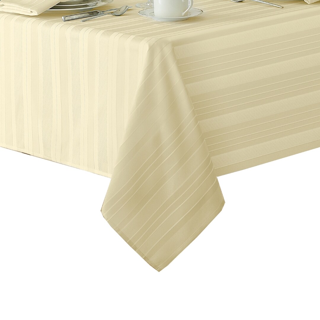 Elrene Home Fashions 026865925562 Denley Stripe Jacquard 60"x120" Indoor Ivory Table Cover for 8-ft rectangle