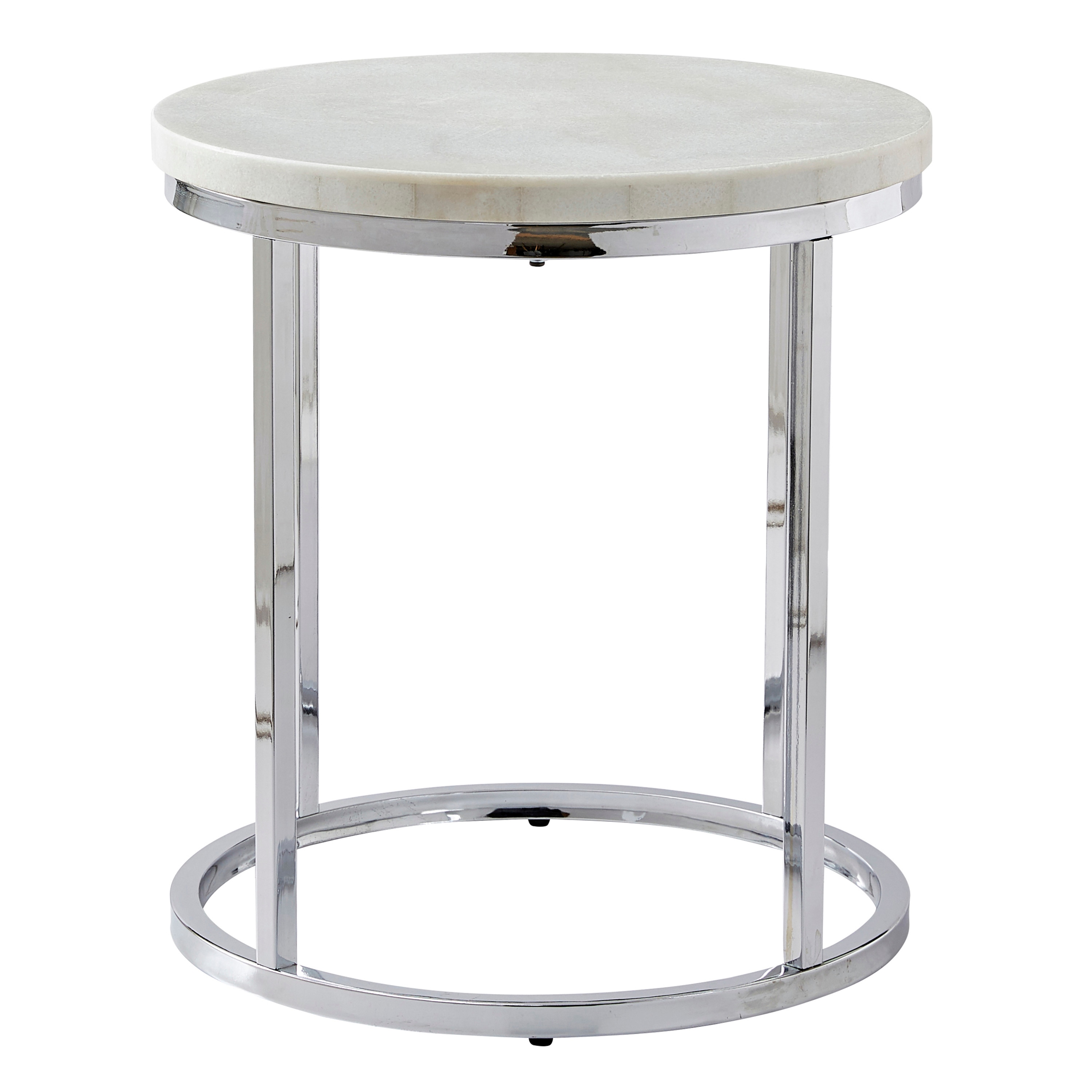 Echo 22" White Marble and Chrome Round End Table