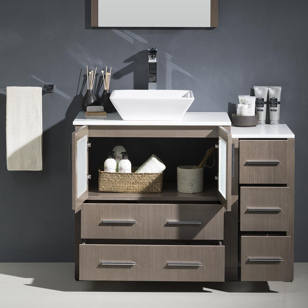 Gray Oak 42" Modern Freestanding Vanity Set with Mirror