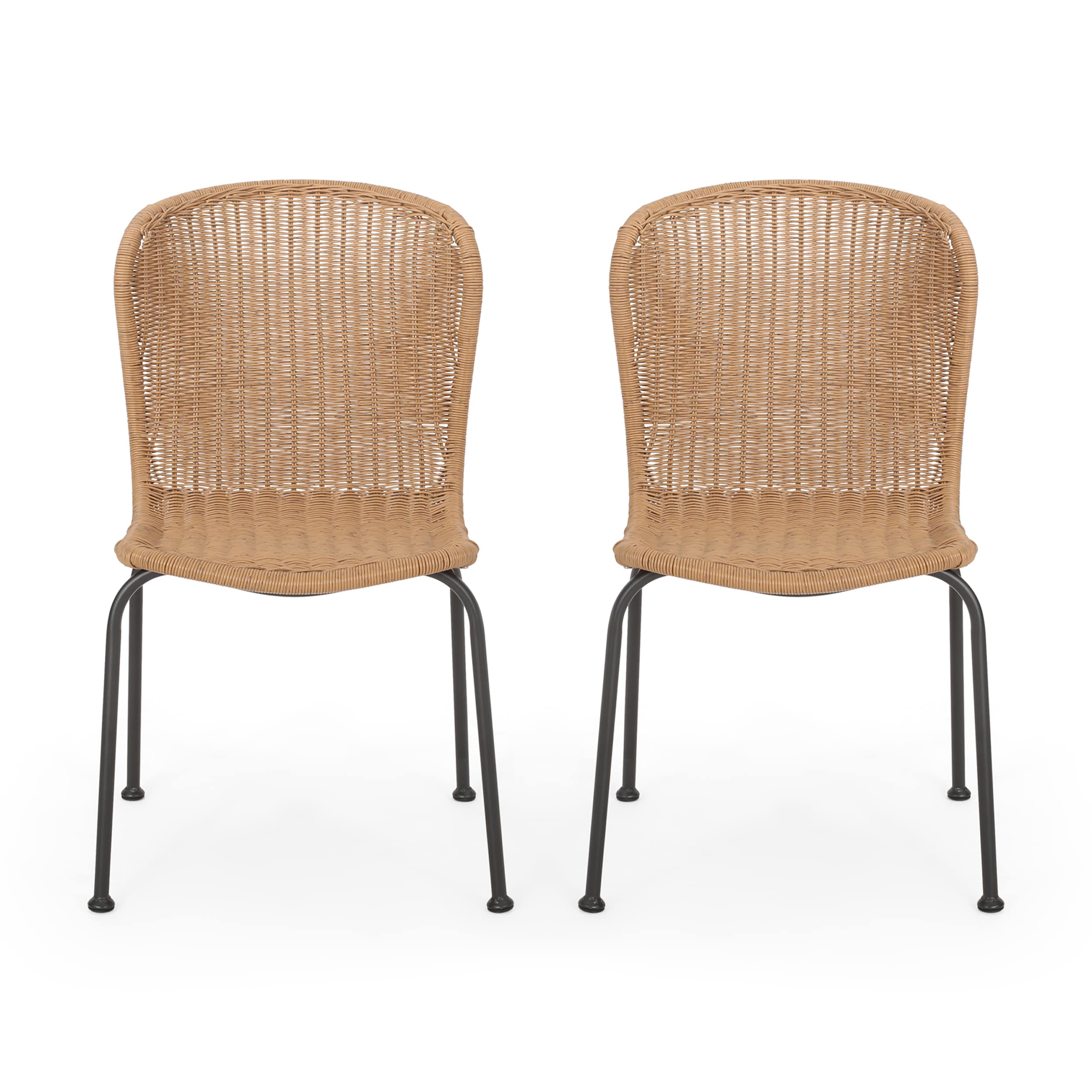 Christopher Knight Home 311696 Spinnaker Outdoor Boho Wicker Dining Chair  Set of 2-Light Brown, Black