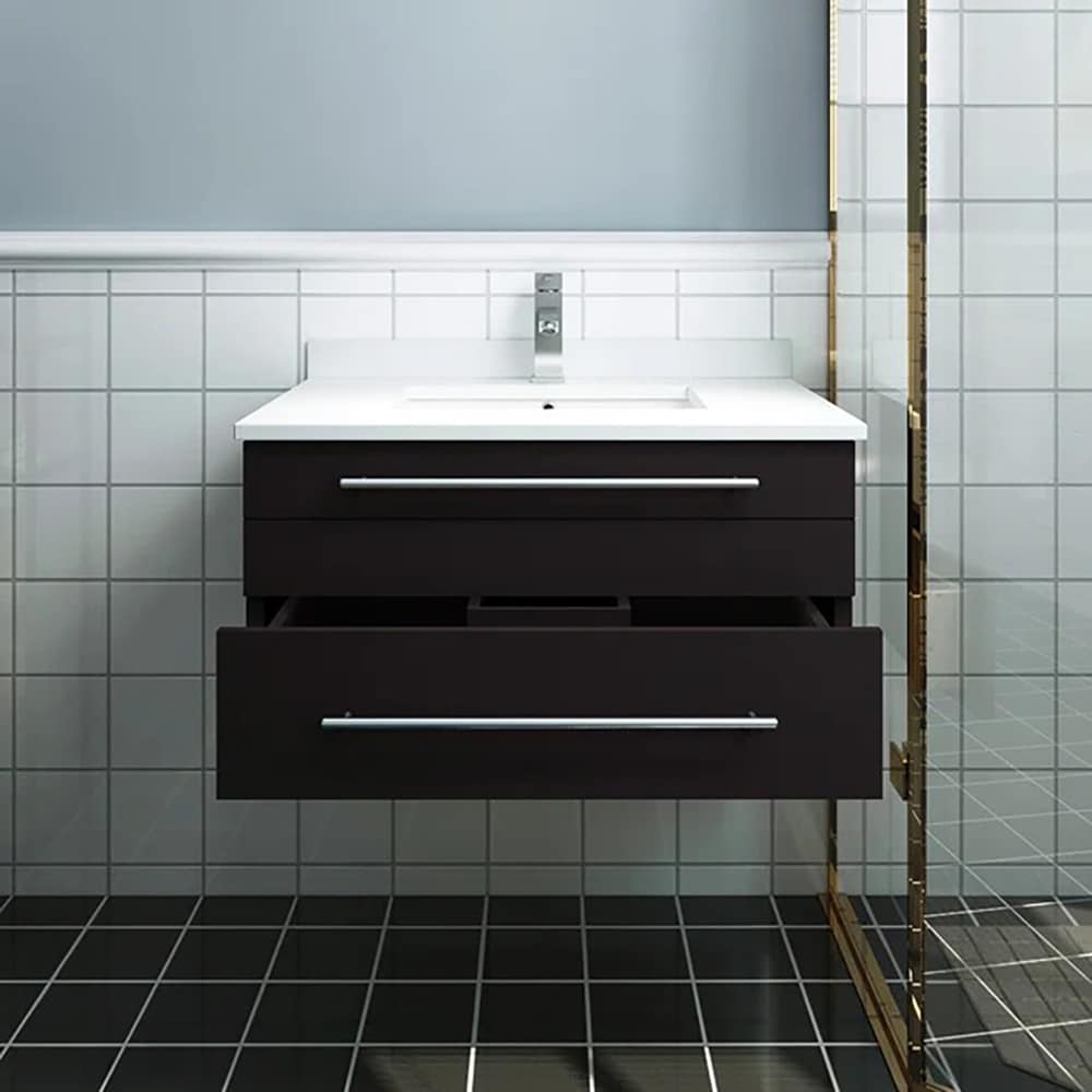 Espresso 30" Wall-Mounted Vanity with Quartz Top and Ceramic Sink