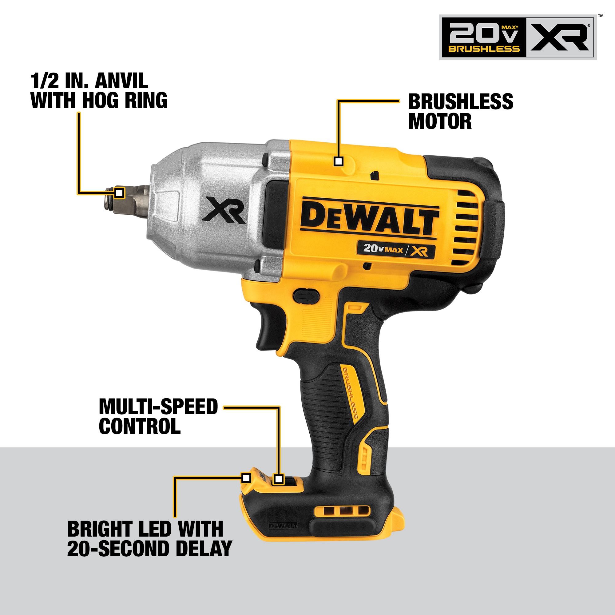 DEWALT XR Variable Speed Brushless 1/2-in Drive Cordless Impact Wrench  (Bare Tool) in the Impact Wrenches department at