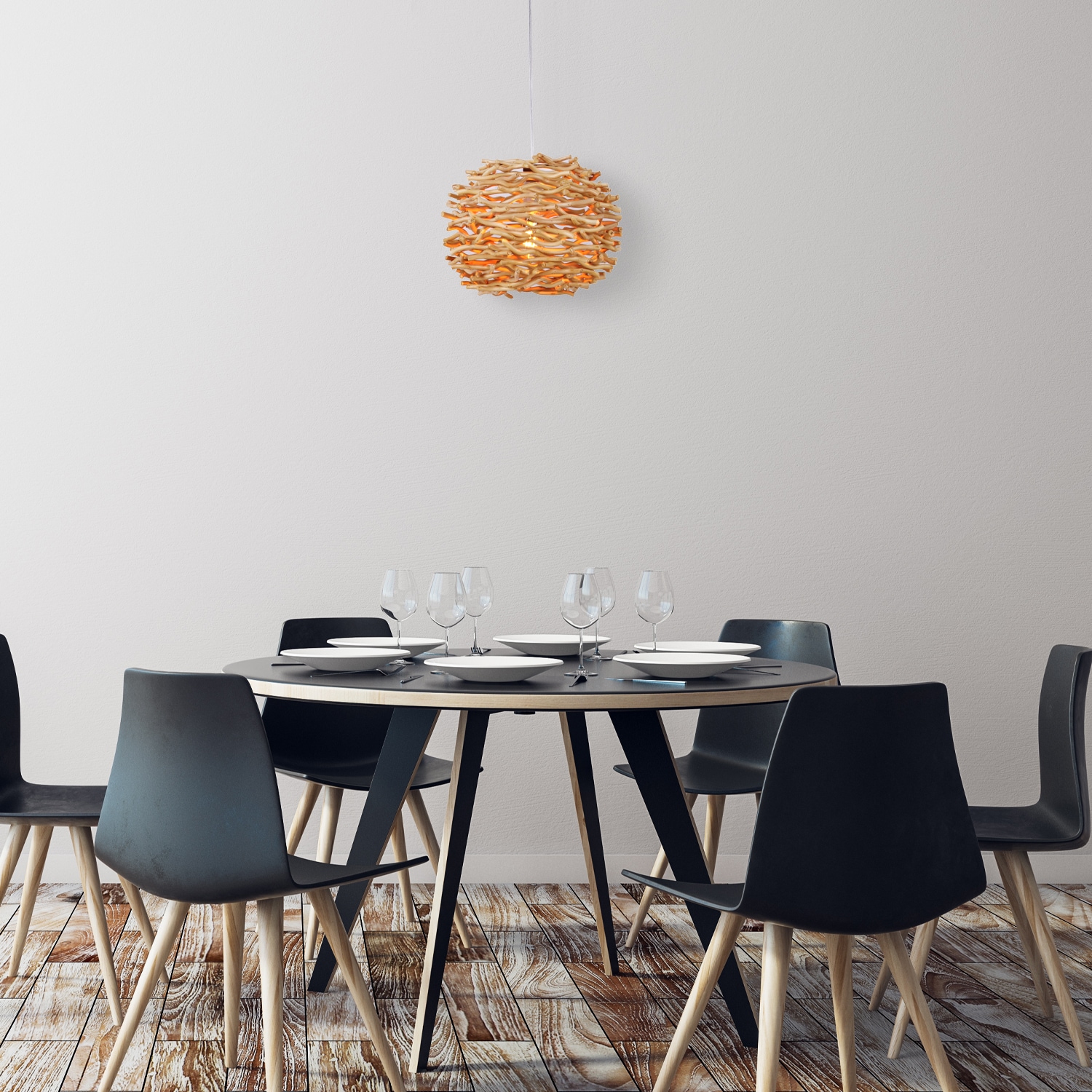 Natural Wood Swag Pendant Light with Glass Shade