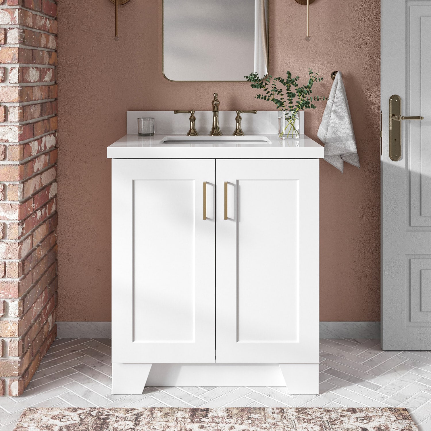 ARIEL Q031SWQRVOWHT Taylor 31-in White Undermount Single sink Bathroom Vanity with Pure White Quartz Quartz Top