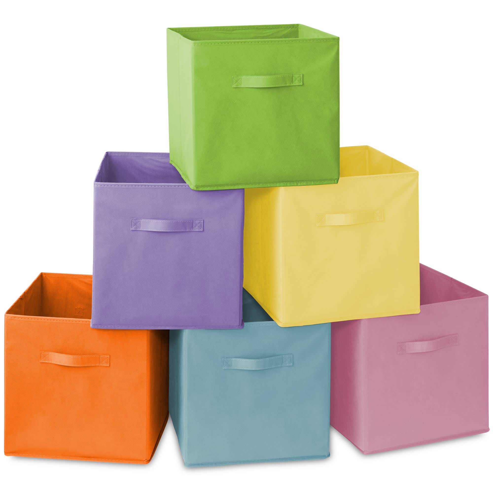Casafield HOM-STO-13CC-M005 (Set of 6) Collapsible Fabric Cubes - 13-in Storage Bins - Multicolor