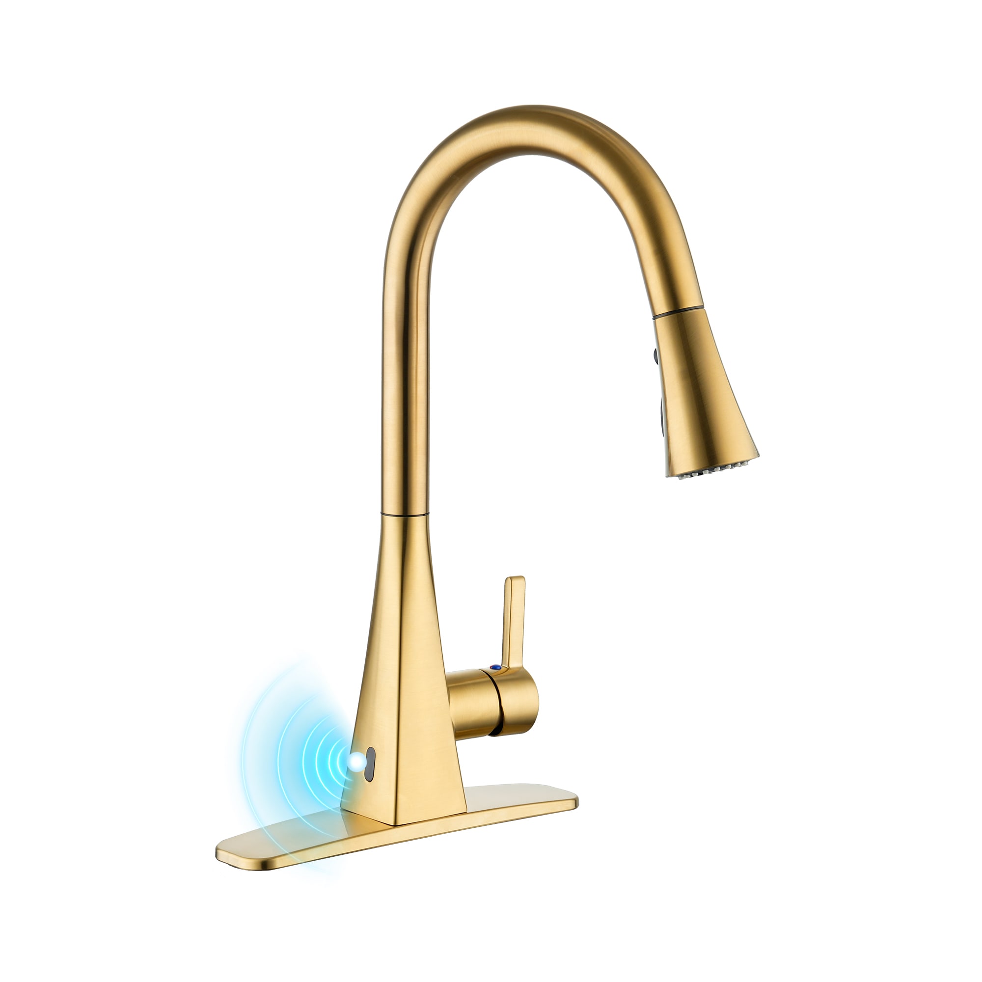 Mondawe OR-30924-CLO Brushed Gold Single Handle Deck-mount Touchless Pull-down Kitchen Faucet with Sprayer ( Deck Plate Included )