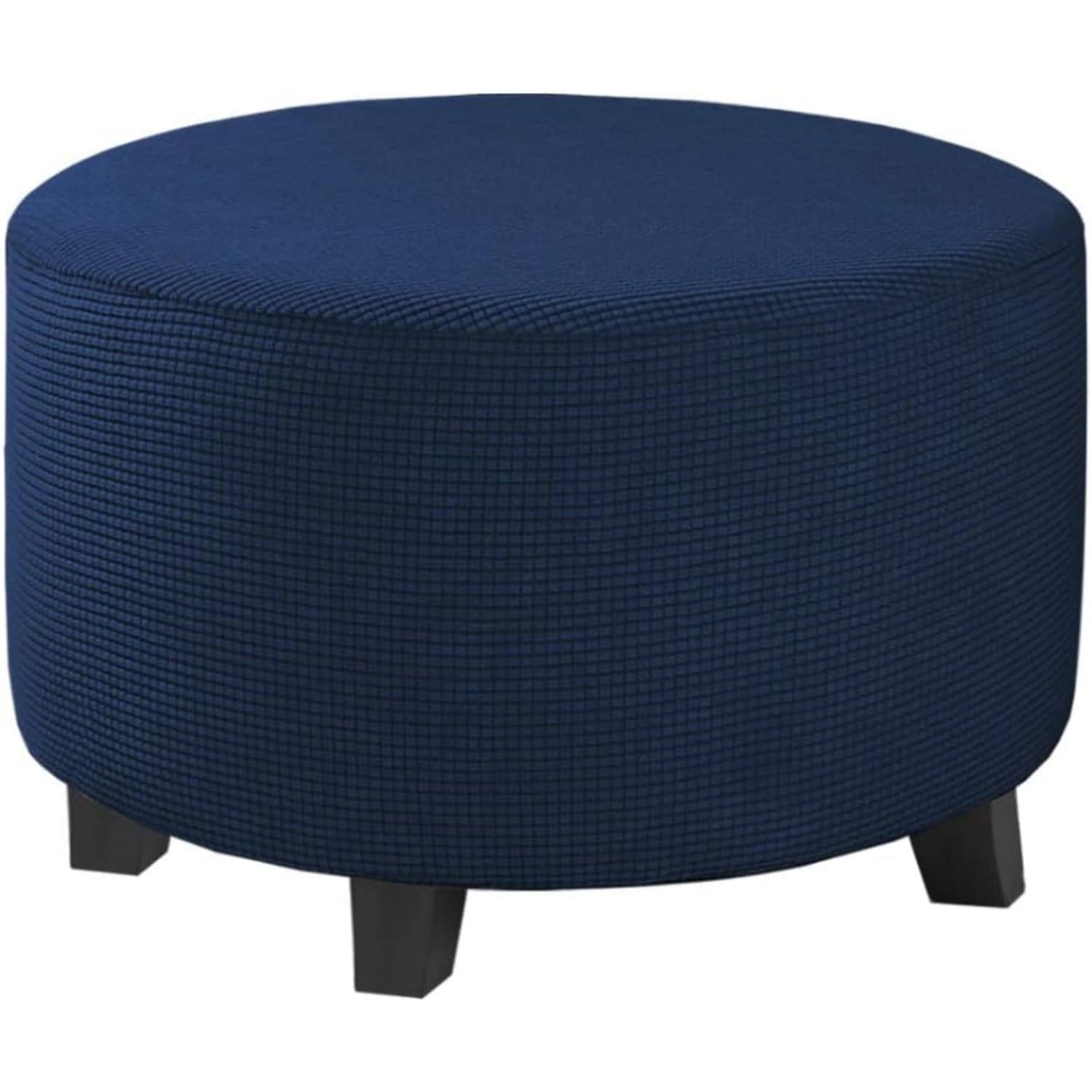 H.Versailtex - Stretch jacquard ottoman cover Round Medium Ottoman Cover Navy
