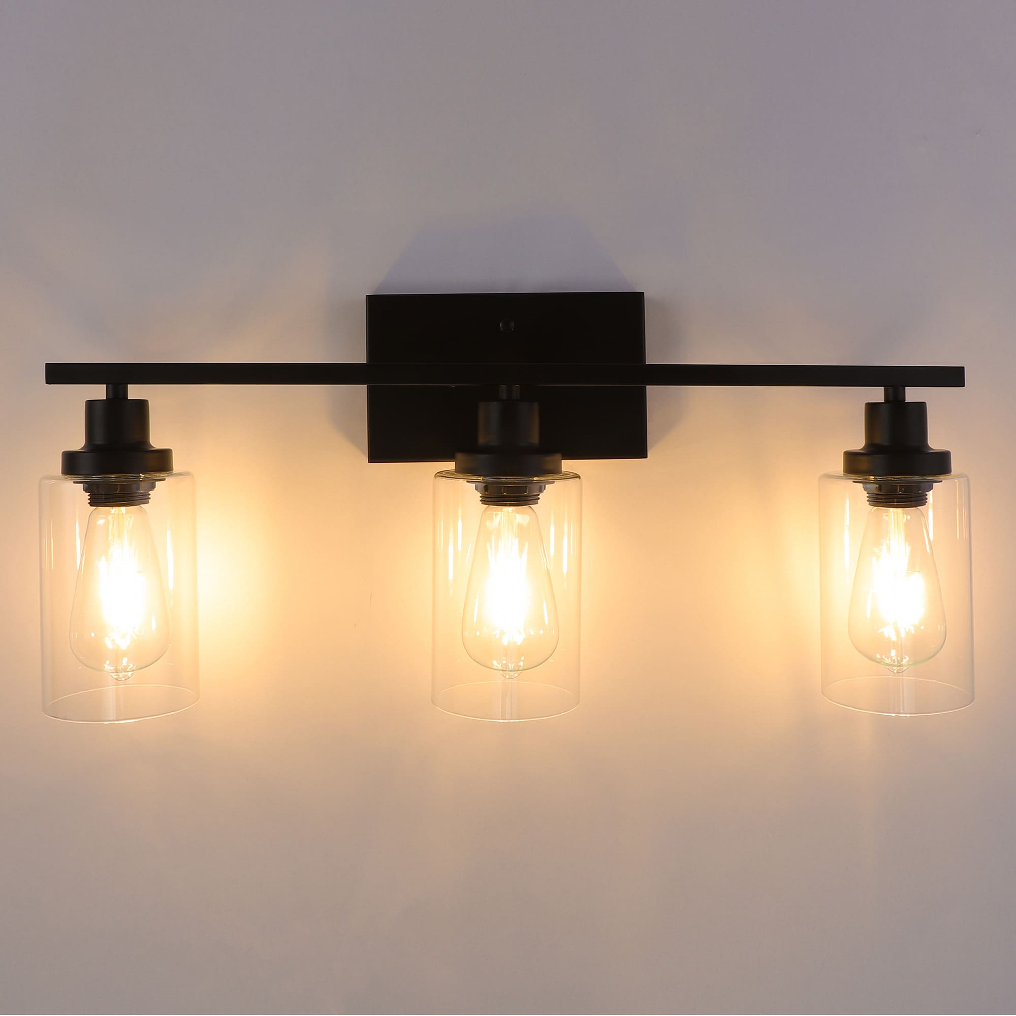 YANSUN LA-JQ31801CCP-1A 24.8-in 3 -Light Matte Black Industrial Vanity light