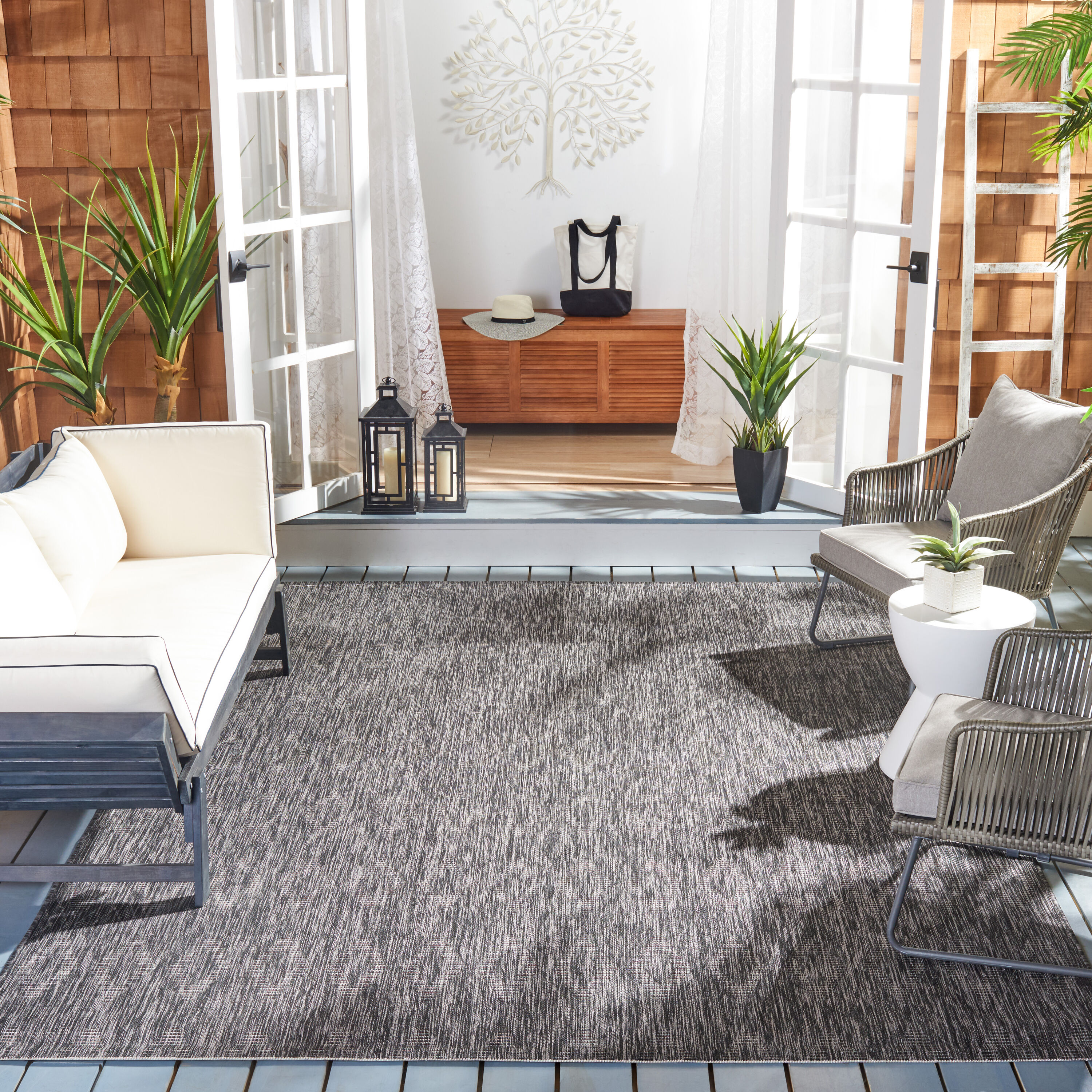 Safavieh CY8522-36622-8 Courtyard Freeport 8 x 11 (ft) Loomed Polypropylene Black/Black Rectangular Indoor/Outdoor Abstract Area rug