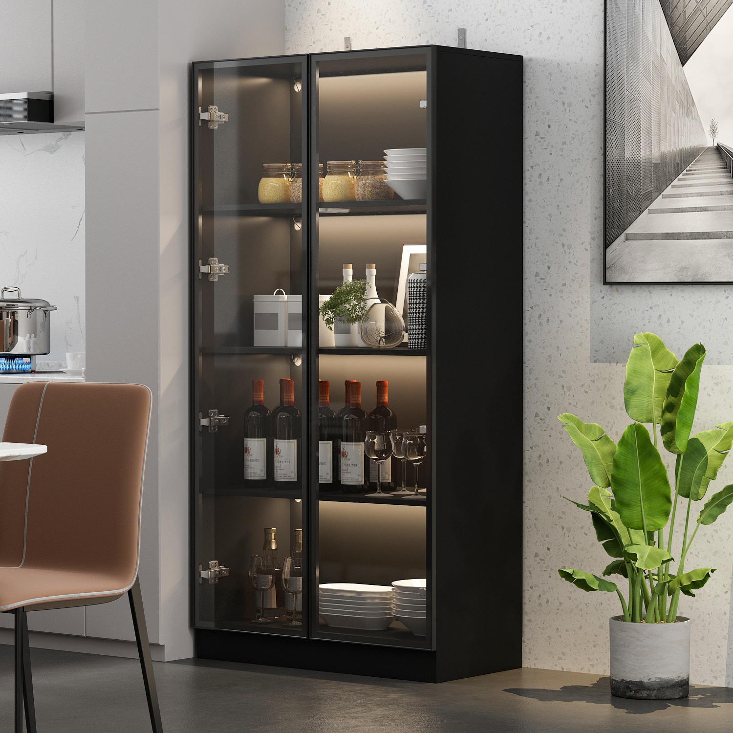 FUFU&GAGA KF020275-01 Contemporary/Modern Black Curio cabinet with Wine Storage