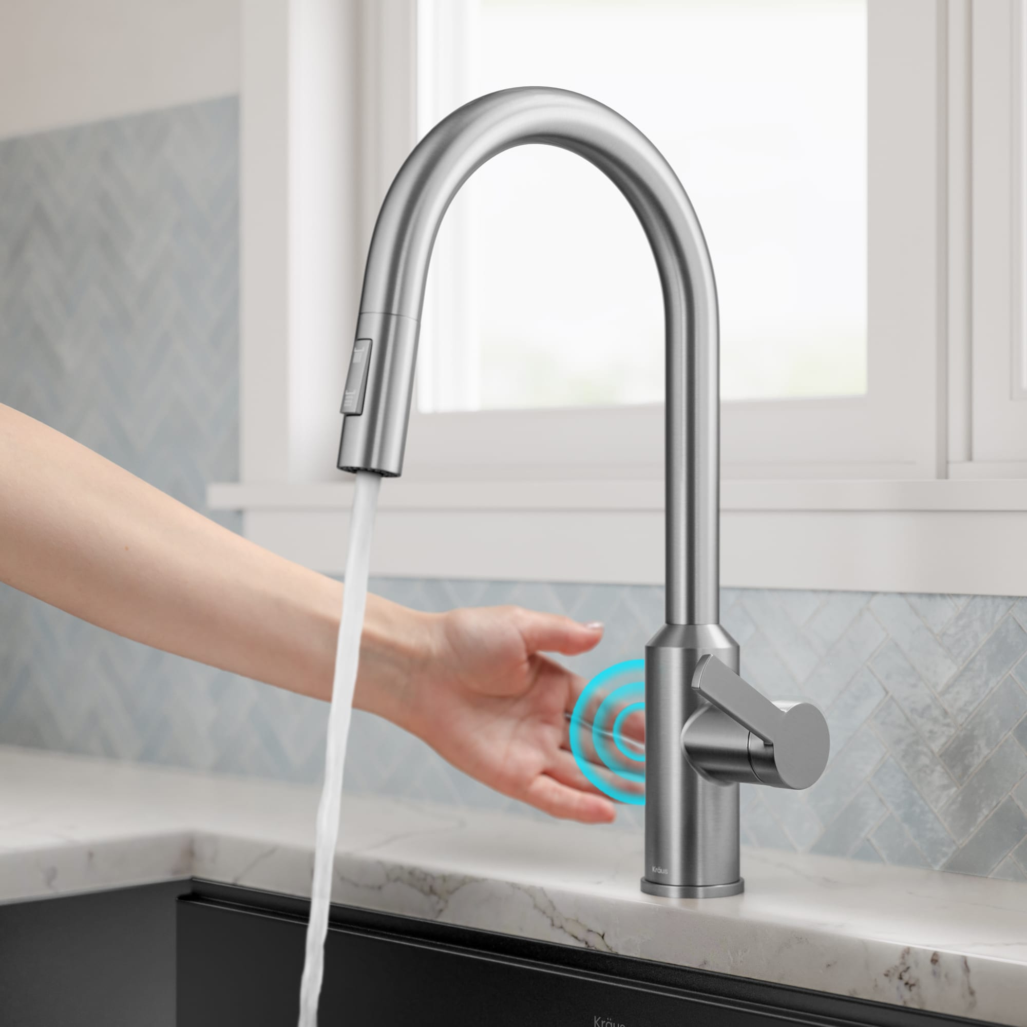 Kraus KSF-2830SFS Oletto Spot Free Stainless Steel Single Handle Deck-mount Touchless Pull-down Kitchen Faucet with Sprayer