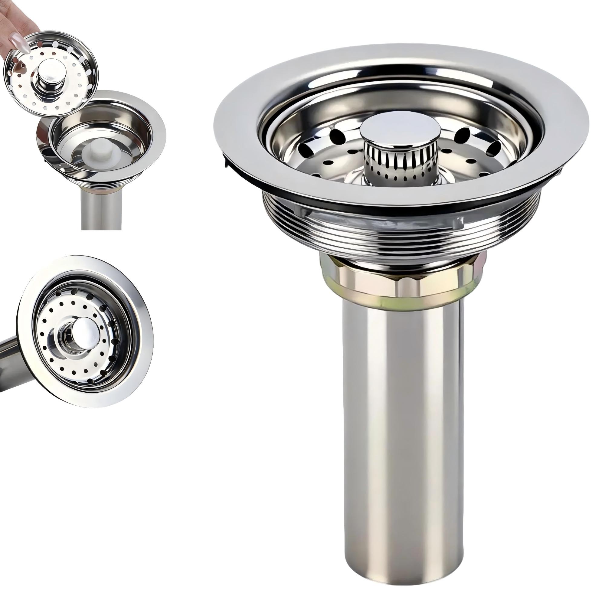 Numhew - Kitchen Sink Drain Assembly 3-1/2-in with Basket and Plastic Tailpiece