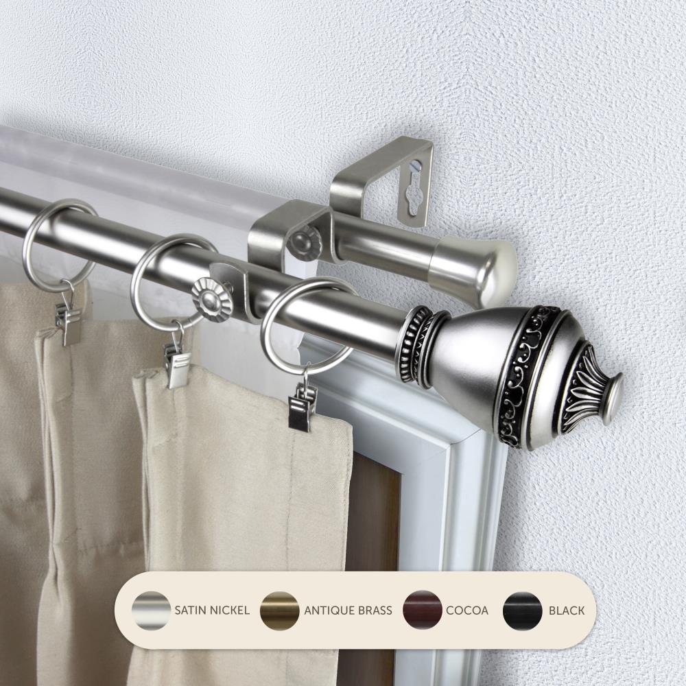Hart & Harlow L4795-285 13/16-in Vinn 28-in to 48-in Satin Nickel Steel Double curtain rod with Finials