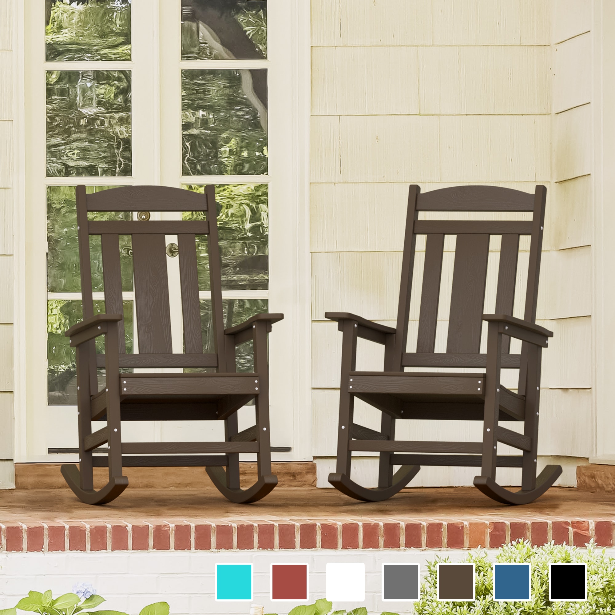 LUE BONA The Adirondack Set of 2 Dark Brown Plastic Frame Stationary Rocking Chair with Brown Slat Seat 2LB22PC0004 500LS at Lowes
