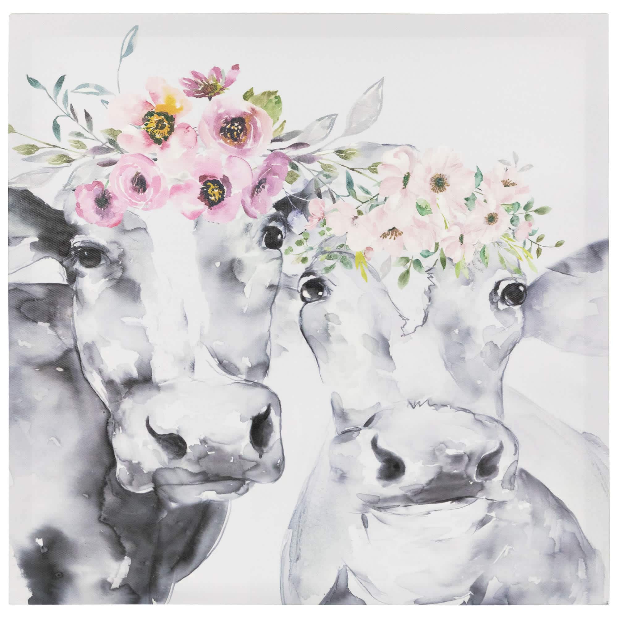 Northlight Cows with Wildflowers Canvas Wall Art - 17.5 inch x 17.5 inch
