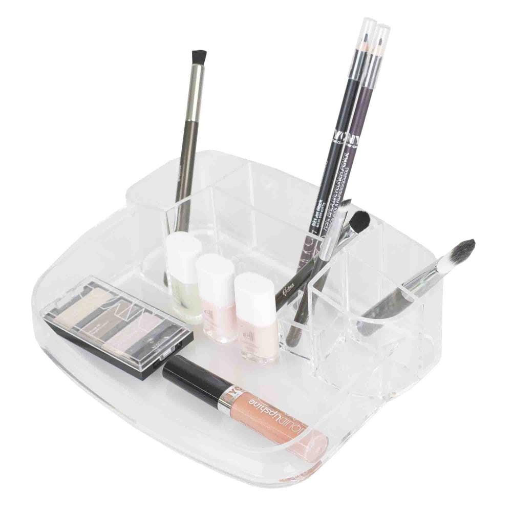 Home Basics 3 Compartment Plastic Cosmetic Organizer, Clear