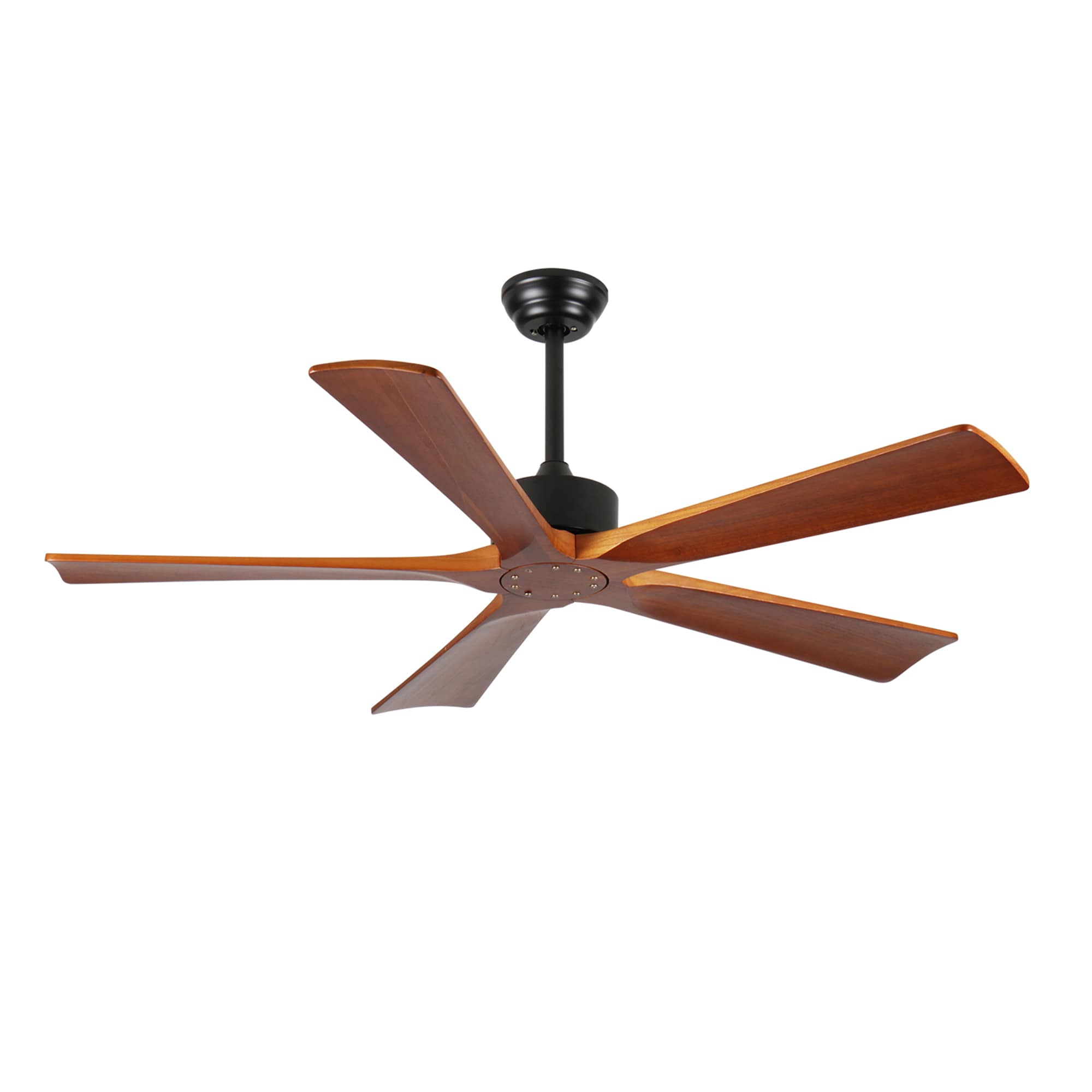 Bybafun 60-in Black with Wood Blades Ceiling Fan Without Light and Remote Control Included 5 -Blade