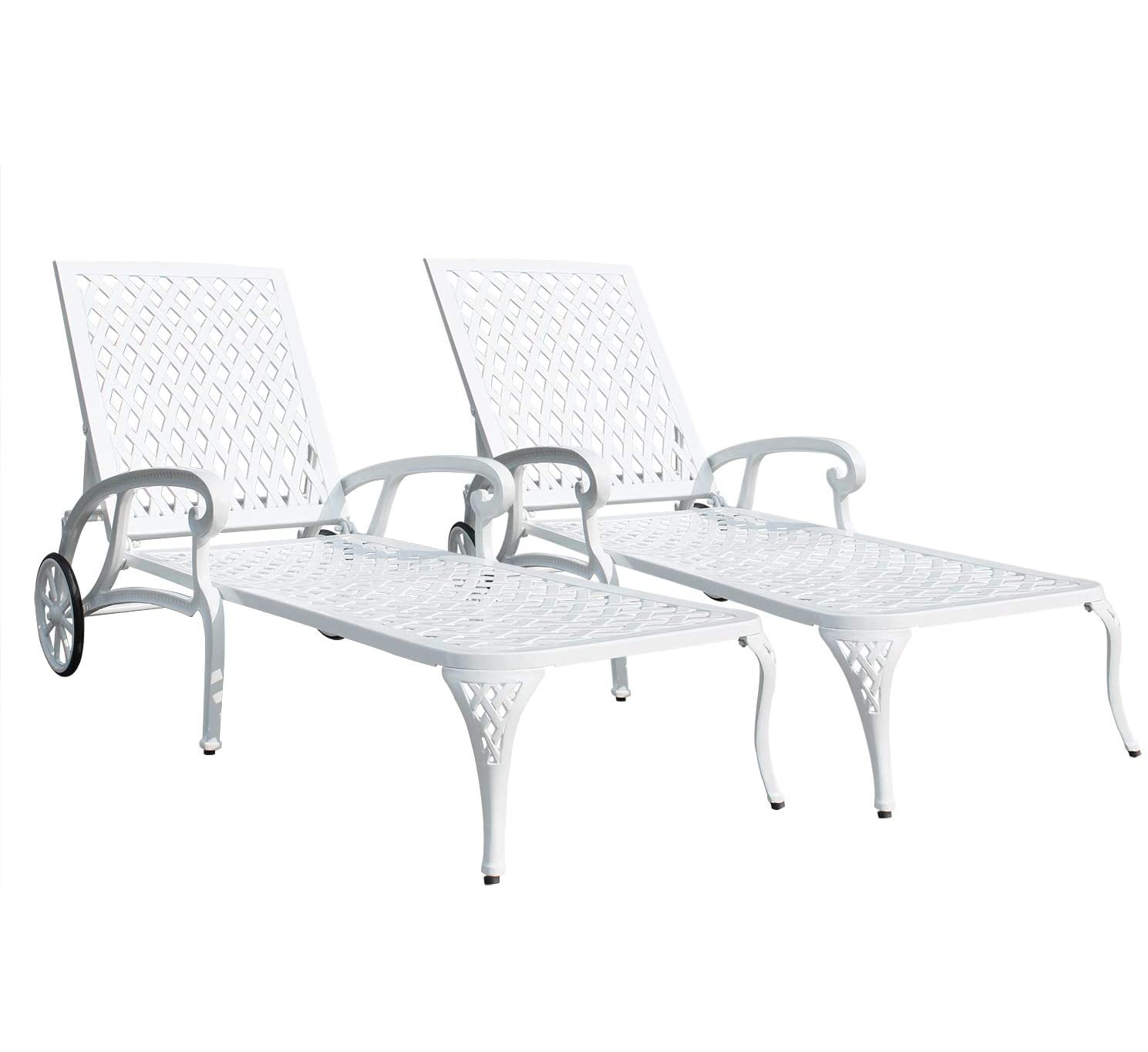 Bybafun YA0100163 White Aluminum Frame Stationary Chaise Lounge Chair with Off-white Cushioned Seat