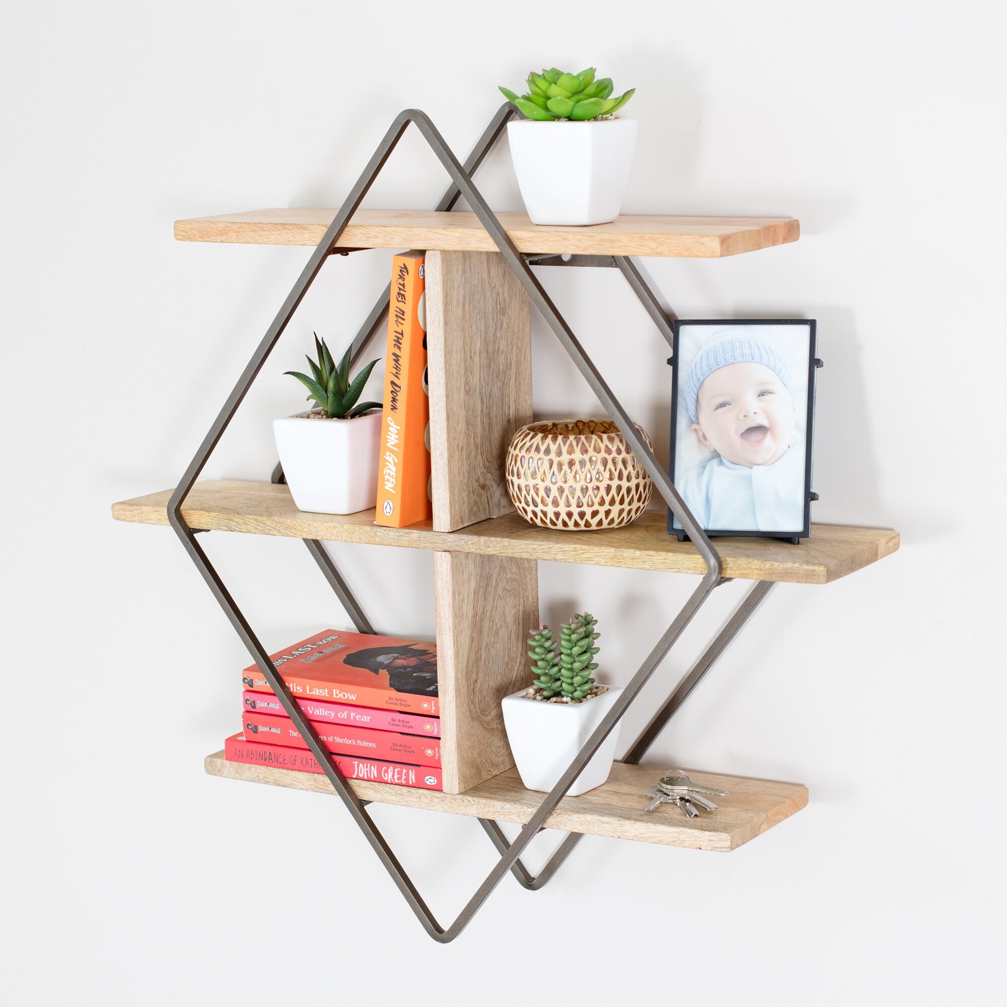 MH LONDON 24-in L x 6-in D x 24-in H Bronze Wood Angular Floating Shelf ...