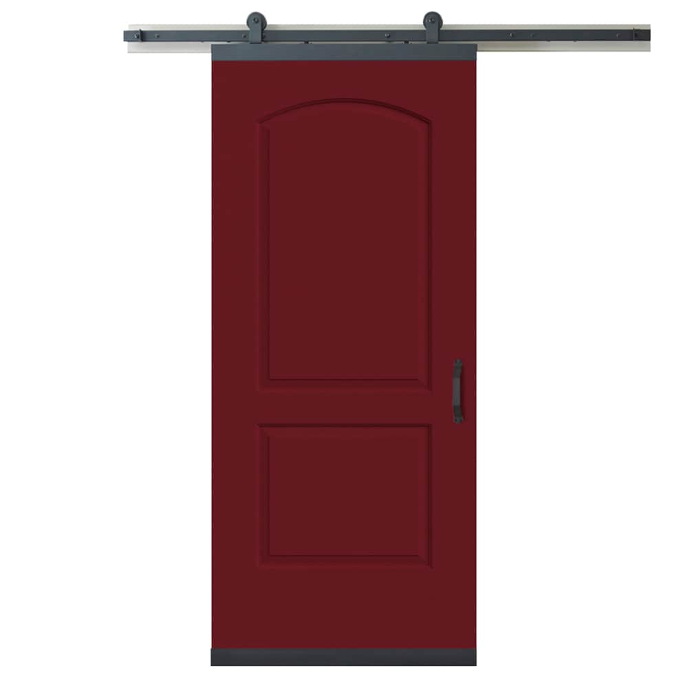 RELIABILT LO1344983 36-in x 80-in Barn Red Round top Molded composite Hollow core Single Barn Door (Hardware Included)