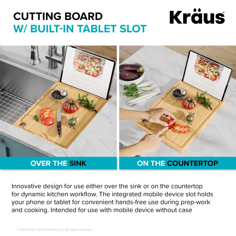 KRAUS 17.5 in. x 12 in. Rectangle Organic Solid Bamboo Cutting Board for  Kitchen Sink, Green - Yahoo Shopping