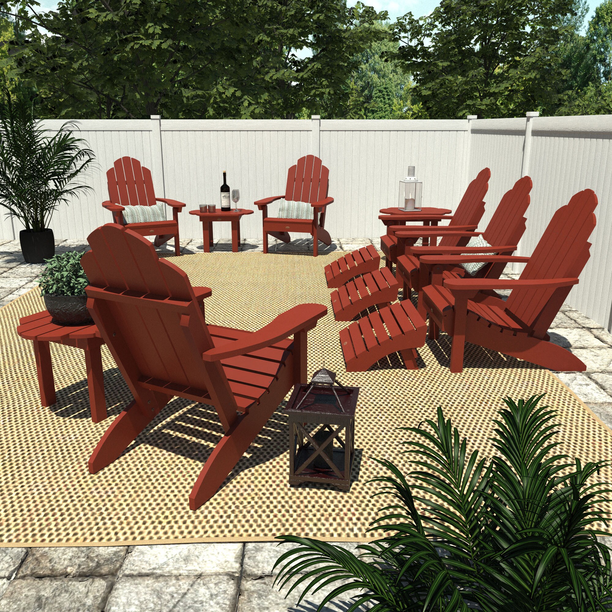 highwood AD-KITCLAS7-RED The Westport Set of 6 Rustic Red Poly-lumber Frame Stationary Adirondack Chair with Slat Seat