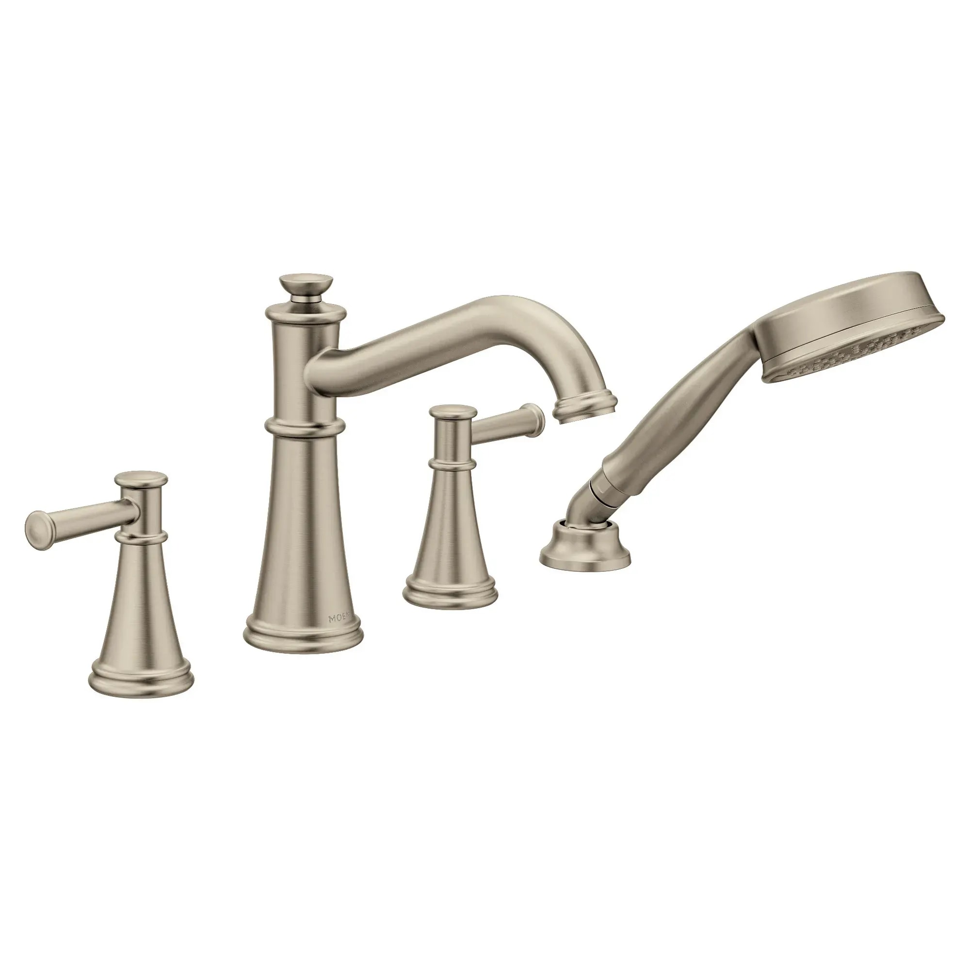 Moen  T9024 Belfield Deck Mounted Roman Tub Filler Trim with Metal Lever Handles  Includes Personal Hand Shower
