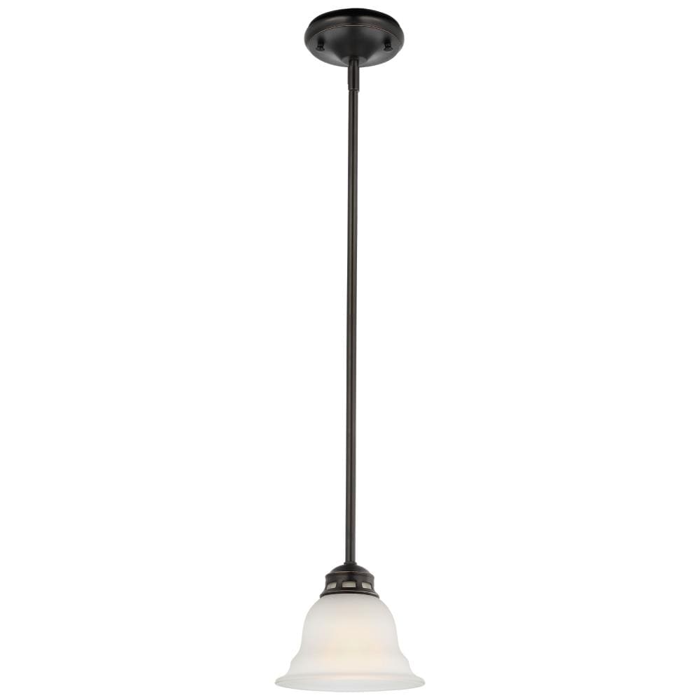 Project Source ZDP-5032-1-ORB Fallsbrook 1 -Light Oil-rubbed Bronze Transitional Etched glass Bell Mini Hanging Pendant light
