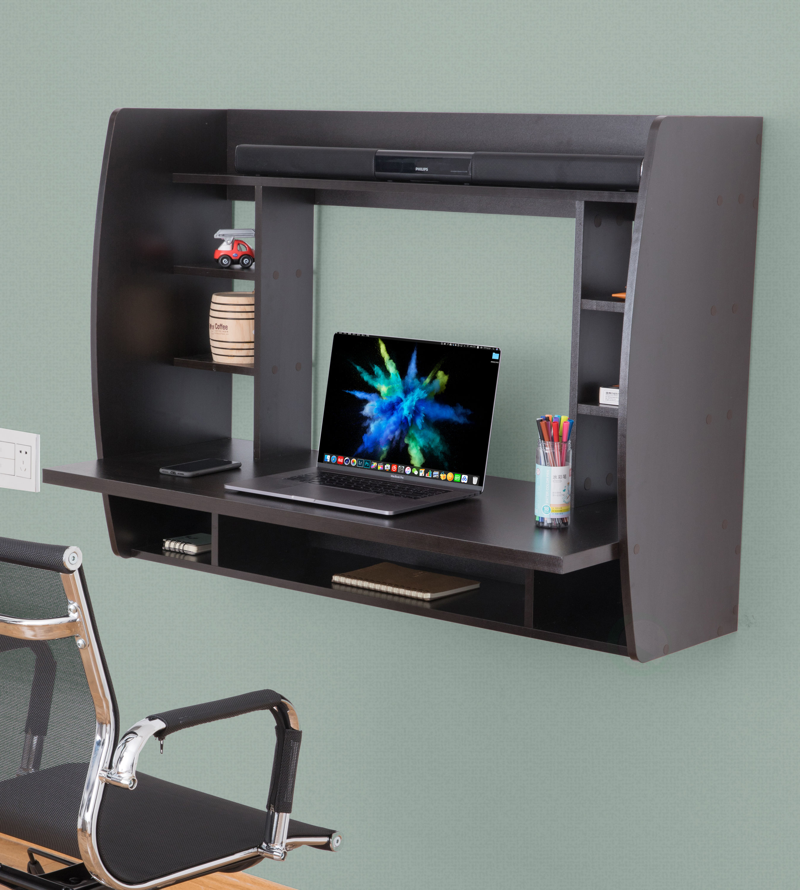 Basicwise 43.25-in Brown Modern/Contemporary Computer Desk Hutch ...