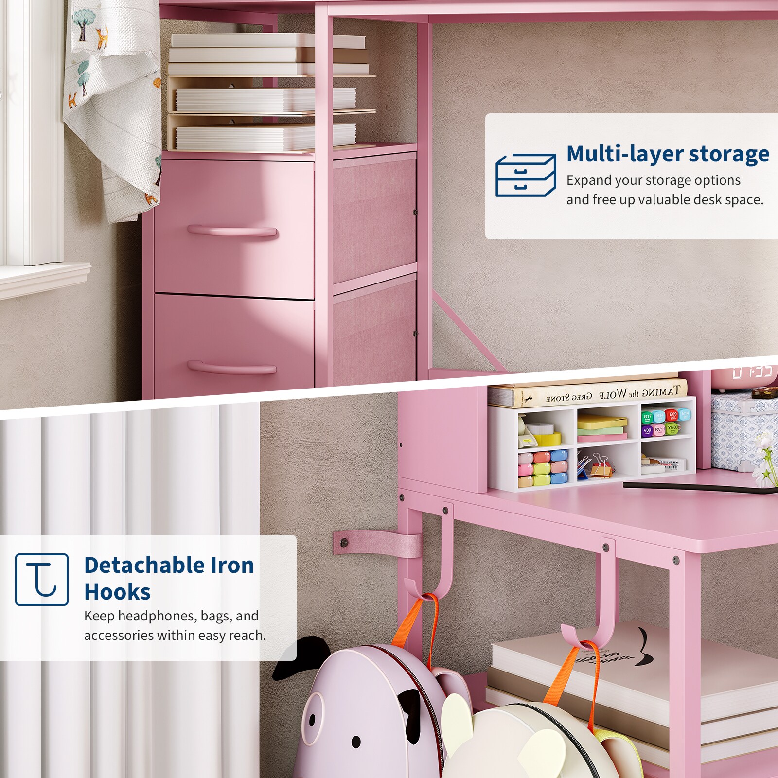 GarveeLife 69 IN Double Desk and Chair Set with Hutch Extra-Long Kids ...