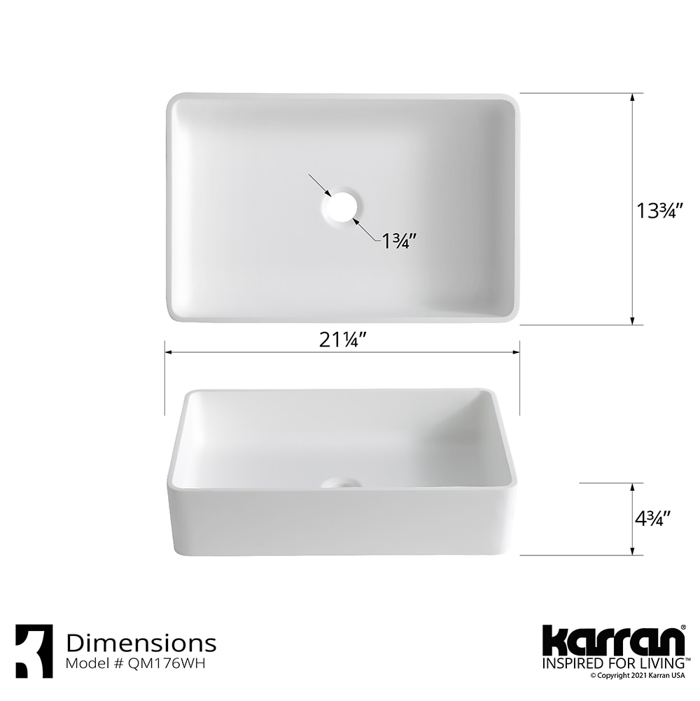 Karran White Solid Surface Vessel Rectangular Modern Bathroom Sink with ...