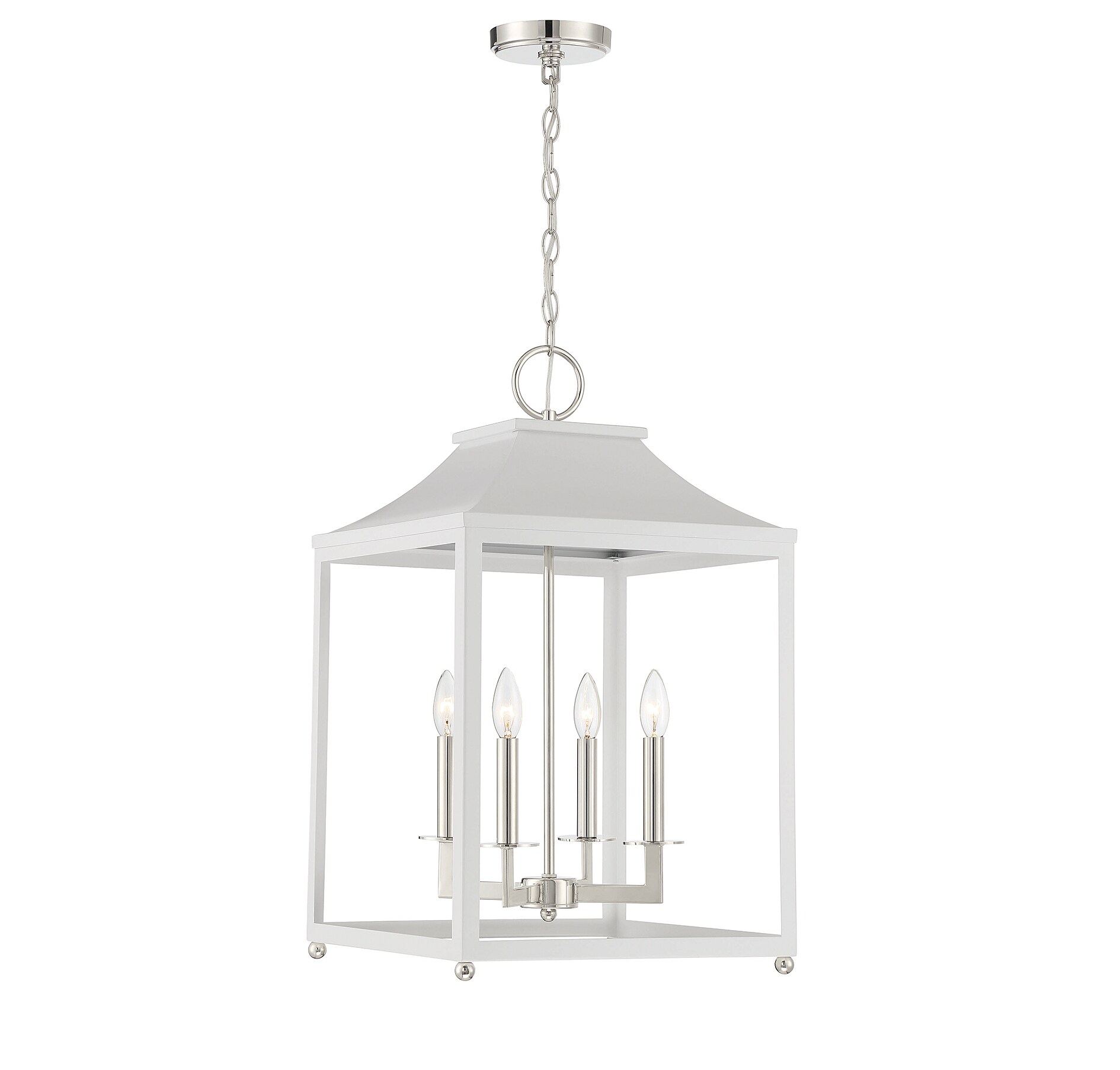 Meridian Lite Trends M30009WHPN Meridian 4 -Light White with Polished Nickel Modern/contemporary Square Medium Hanging Pendant light