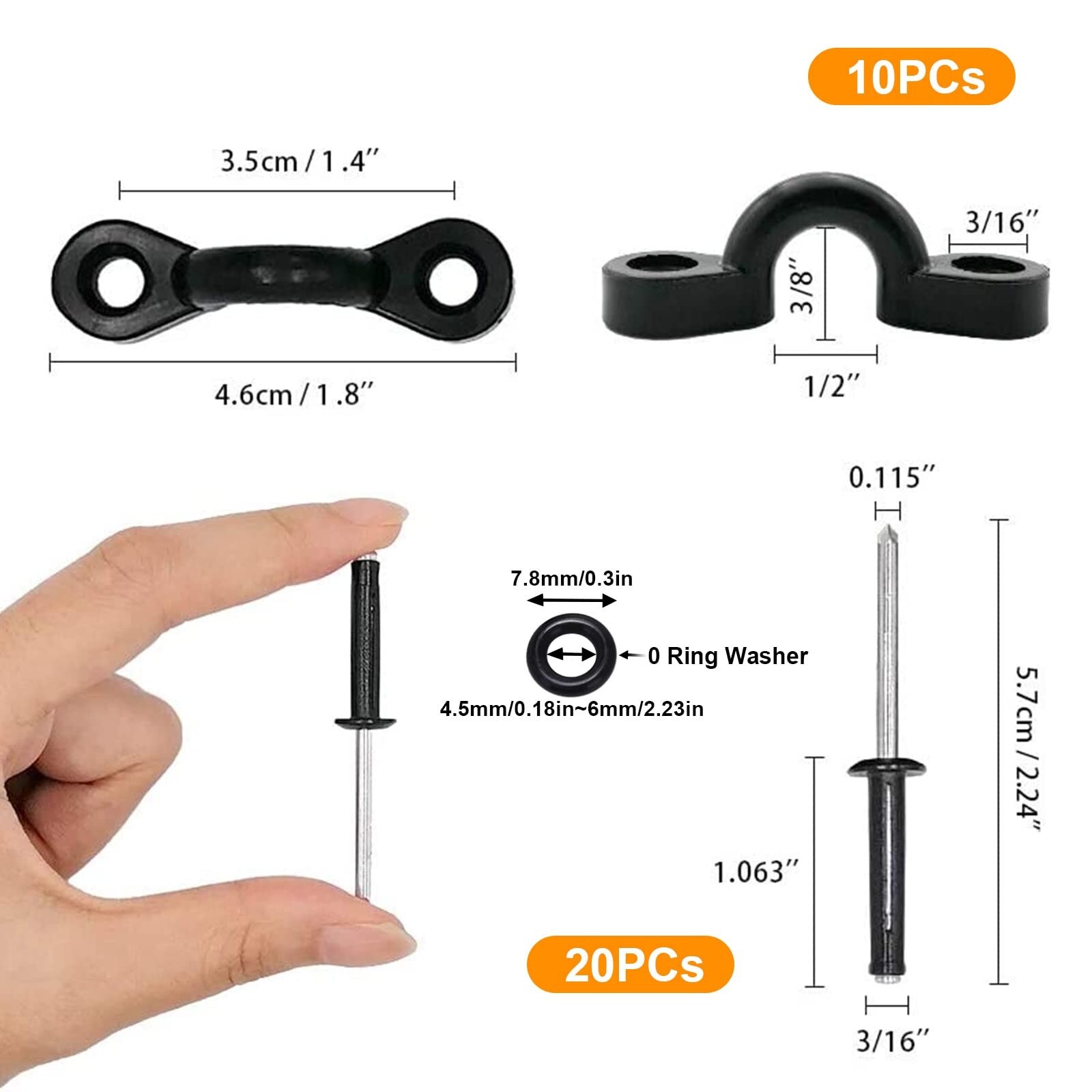 Etokfoks aluminum rivets and plastic pad eyes kayak mounting kit 10 ...