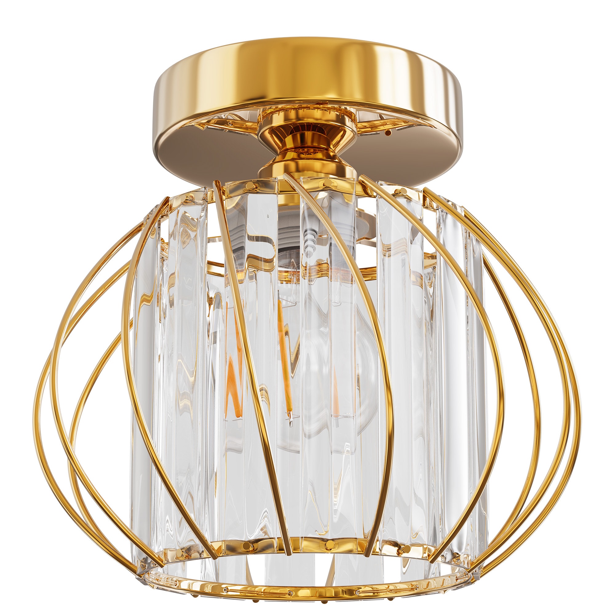 DORESshop LSC-ZM-BX01203AGD 7.09 inch 1 Light Modern Gold Semi Flush Mount Ceiling Light Fixture with Clear Crystal Accents