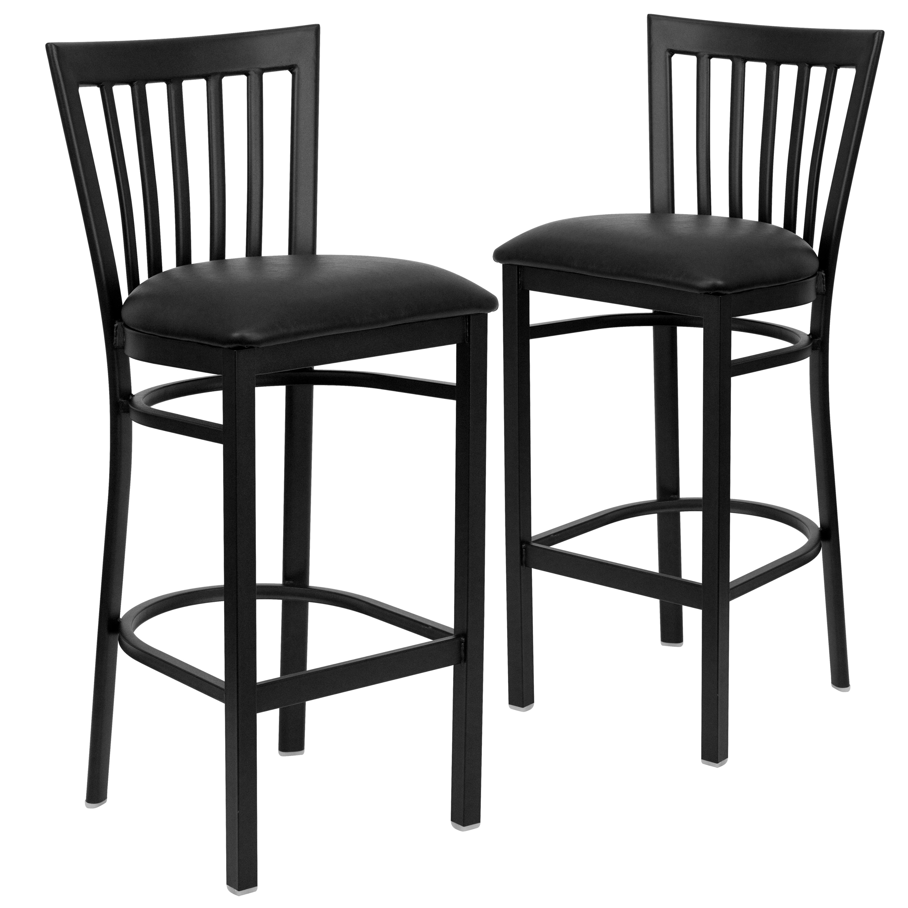 Emma + Oliver 889142908517 2 Pack Black School House Back Metal Restaurant Barstool - Black Vinyl Seat