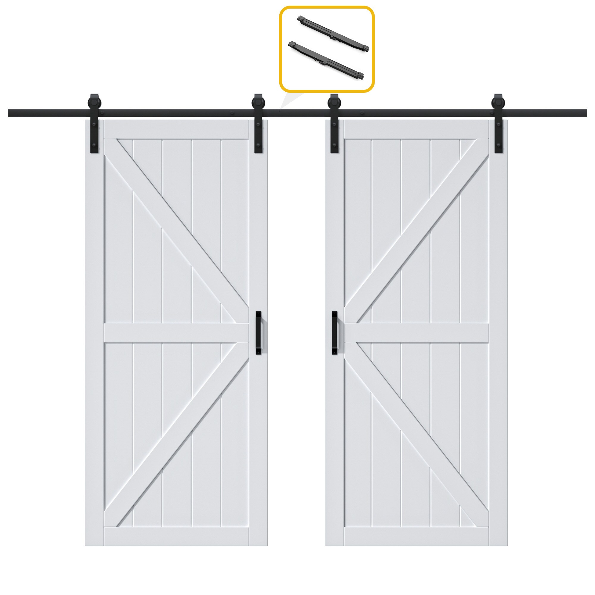 AINLARRY GC-WK-SC-72 72-in x 84-in White Primed K-frame MDF Solid core Double Barn Door (Hardware Included)