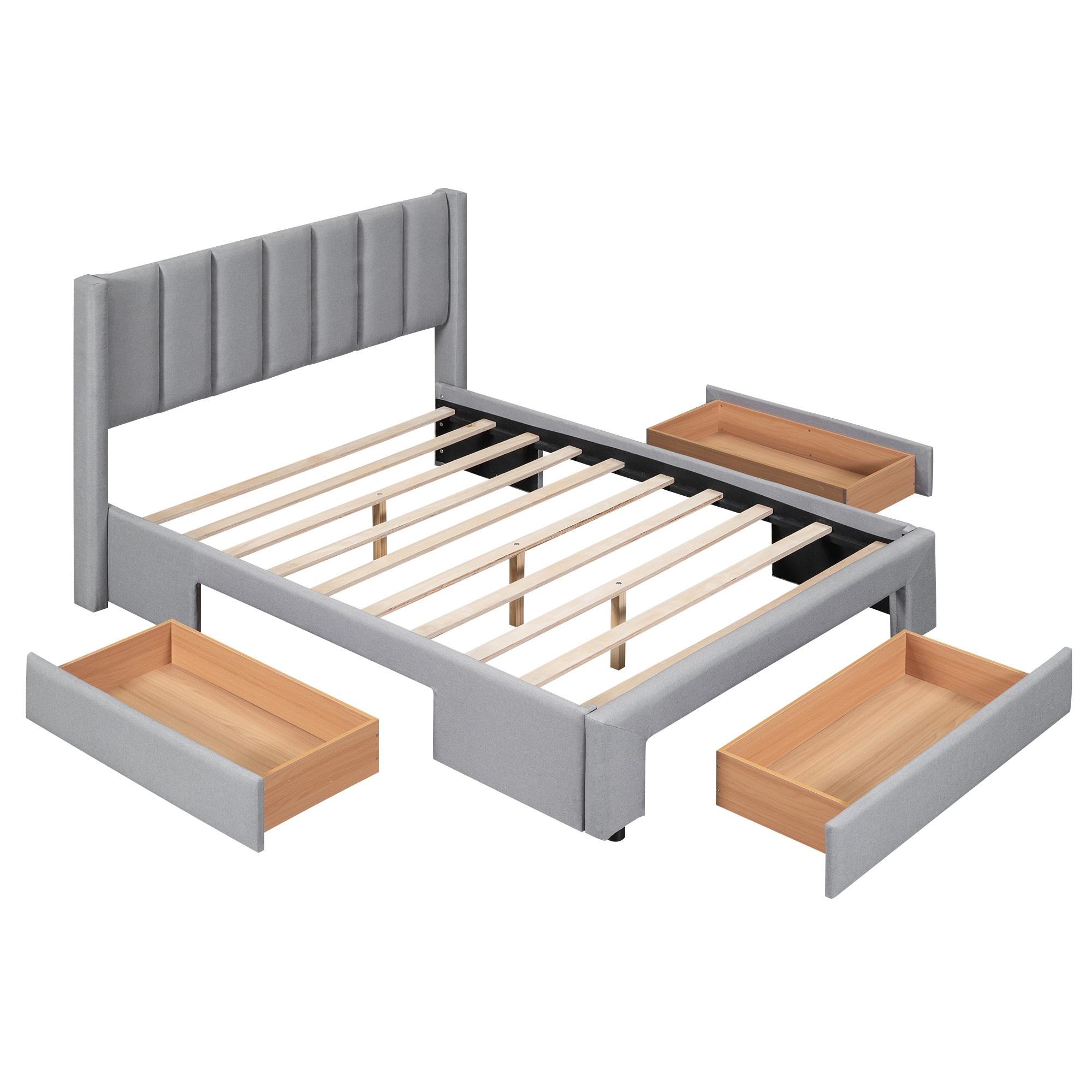 Qualler BKM000521E Gray Full Upholstered Platform Bed with Storage