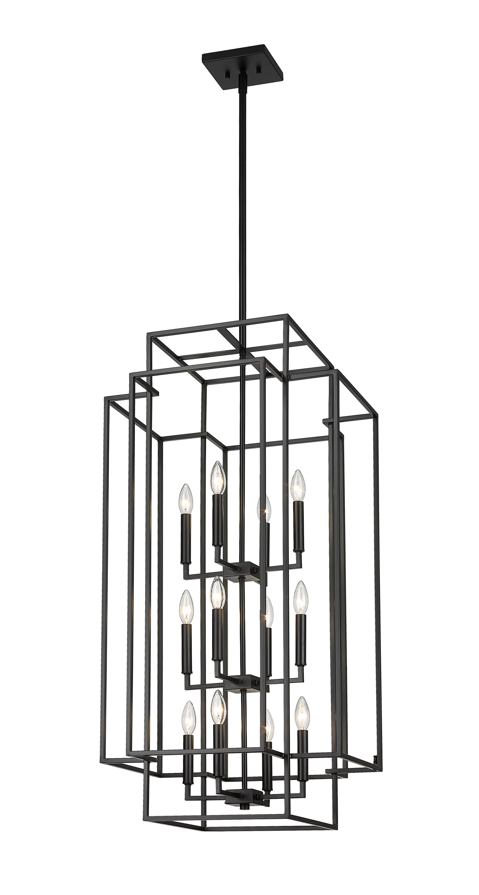Matte Black 12-Light Geometric Cage Pendant