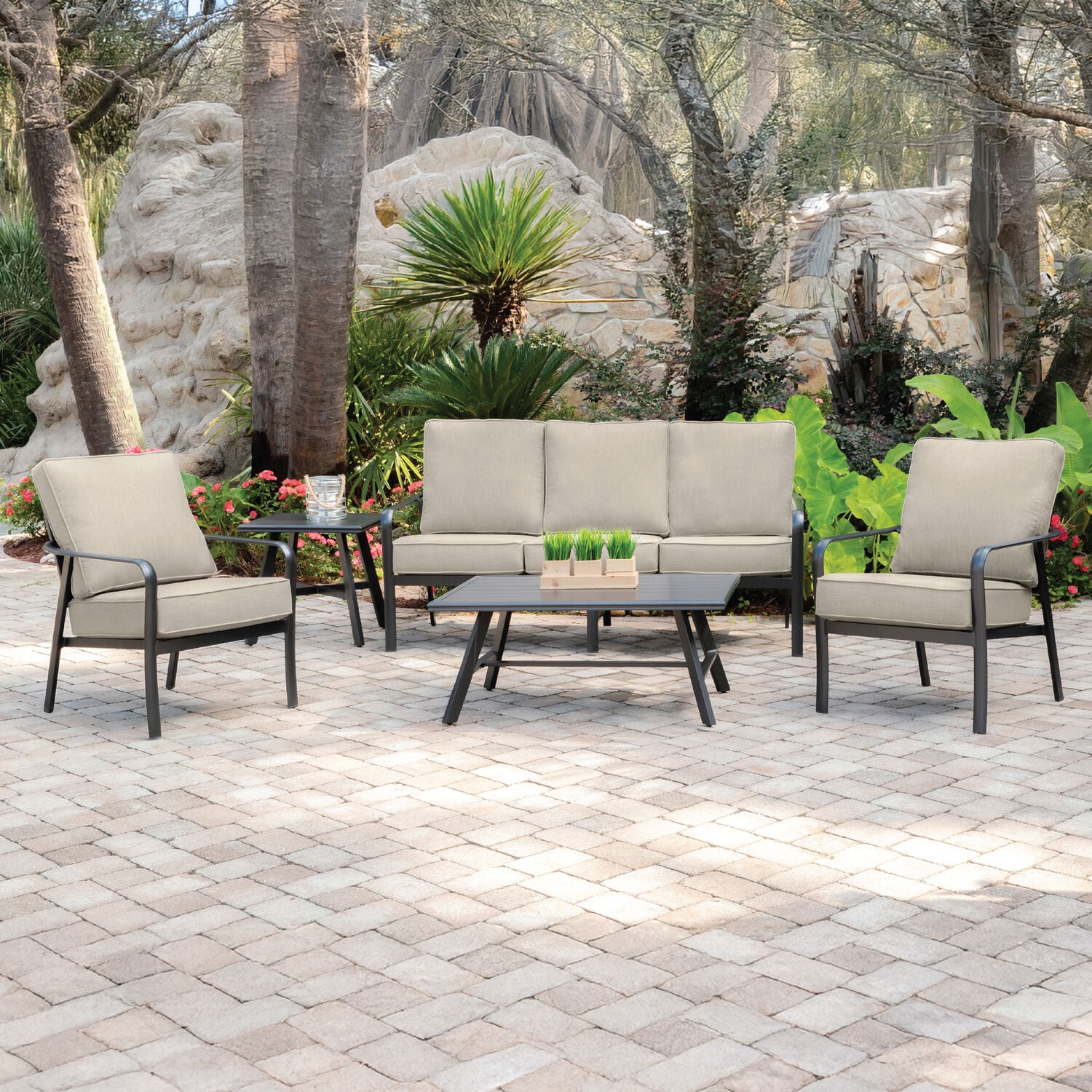 Hanover CORT5PCS-ASH Cortino 5 -Piece Patio Sofa Conversation Set with Gray Sunbrella Cushions