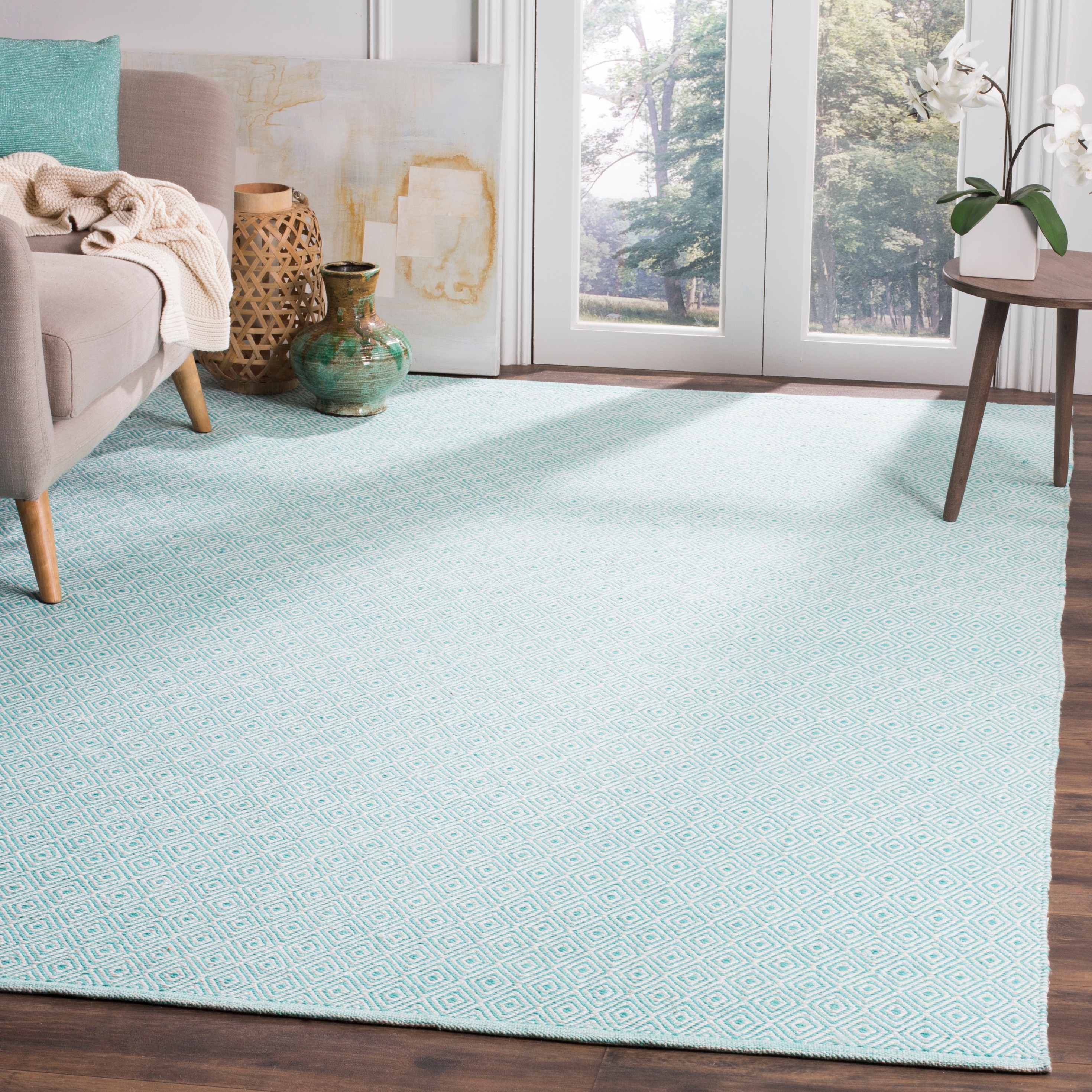 Safavieh MTK515A-8 Montauk Lucie 8 x 10 (ft) Cotton Ivory/Aqua Rectangular Indoor Geometric Coastal Area rug