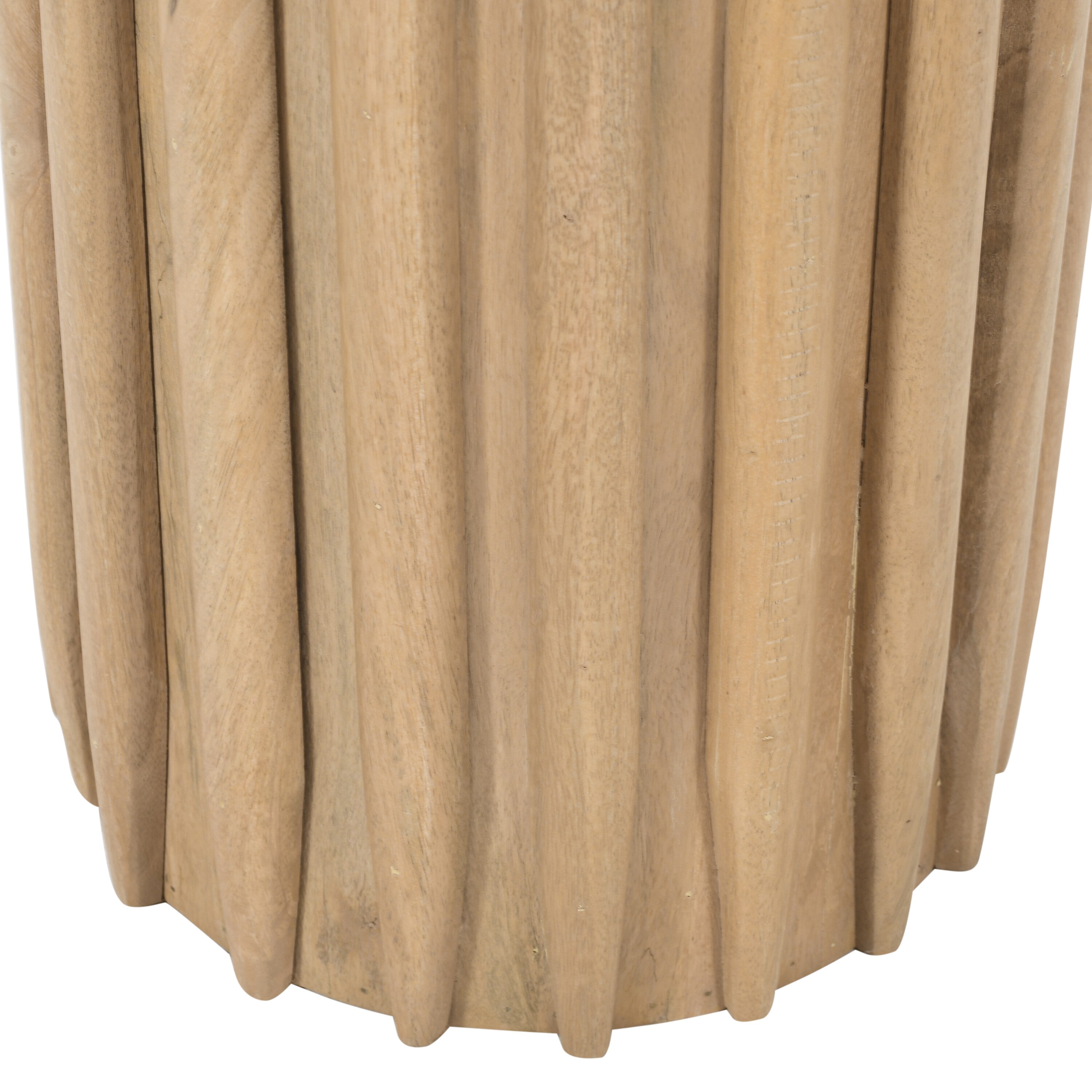 Light Brown Mango Wood Round Dinner Table with Ridged Plinth Base