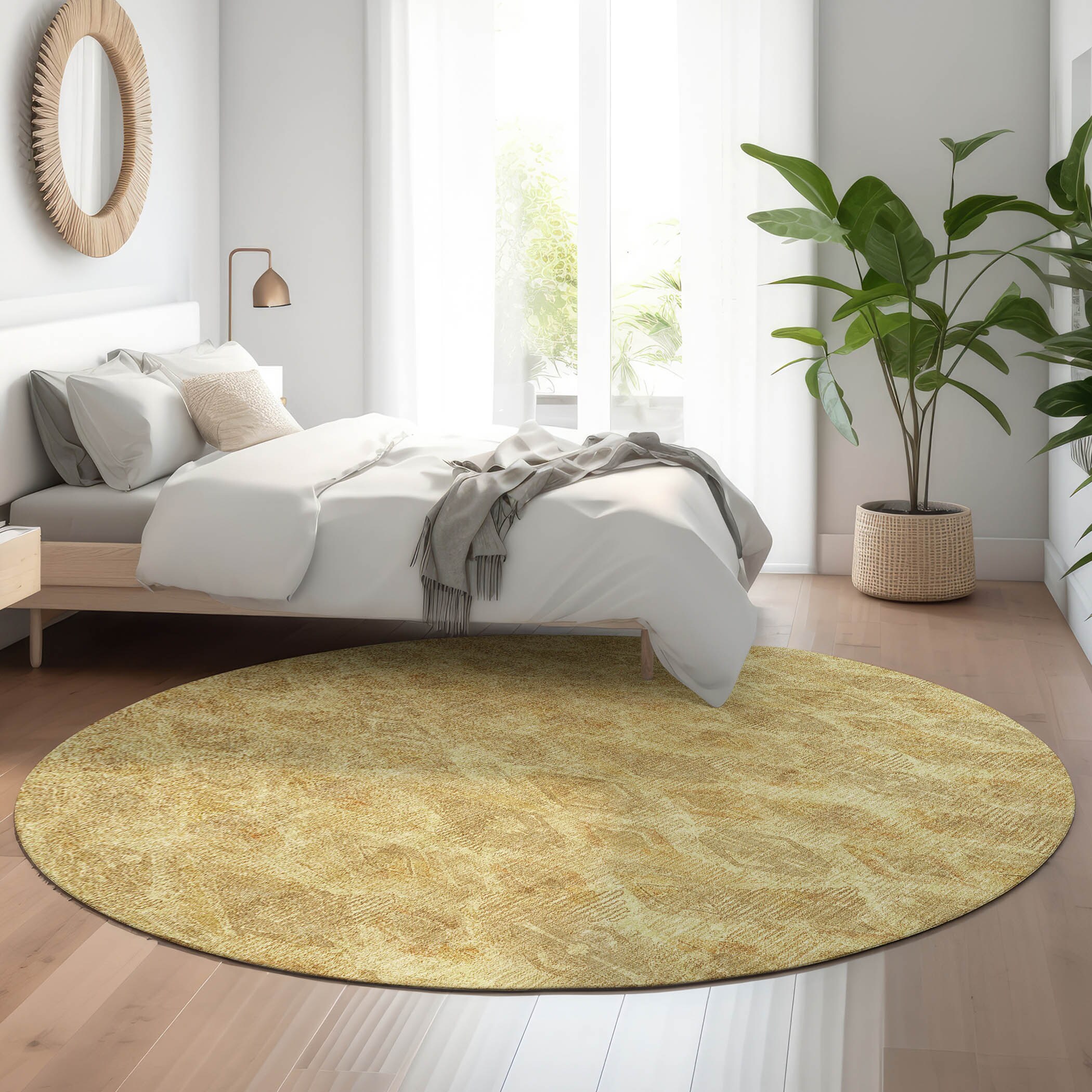 Addison Rugs AMF622GO8RO Mayfield AMF622GO 8 x 8 (ft) Loomed Polyester Gold Round Indoor Geometric Machine washable Area rug