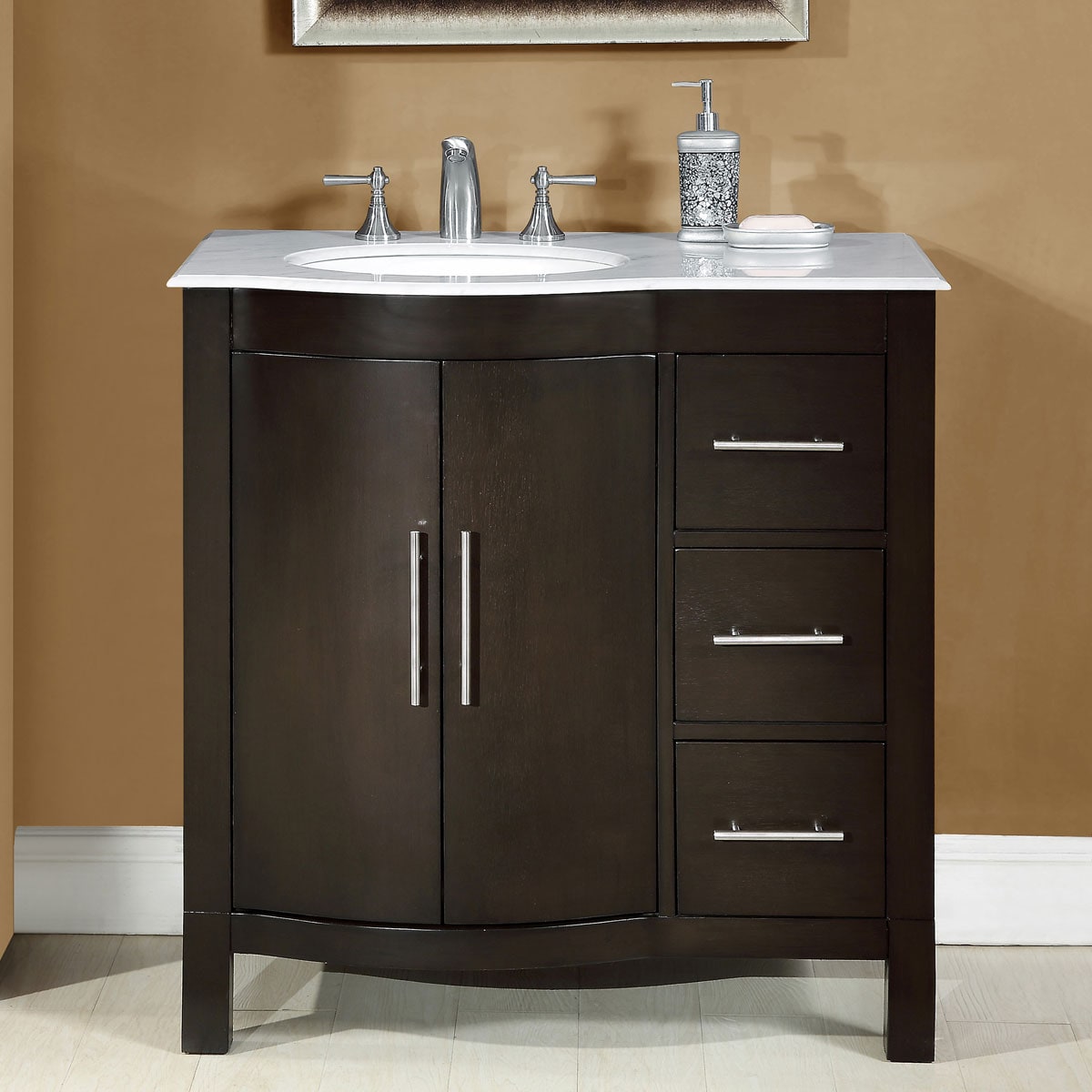 Silkroad Exclusive 36-in Dark Walnut Undermount Single Sink Bathroom ...